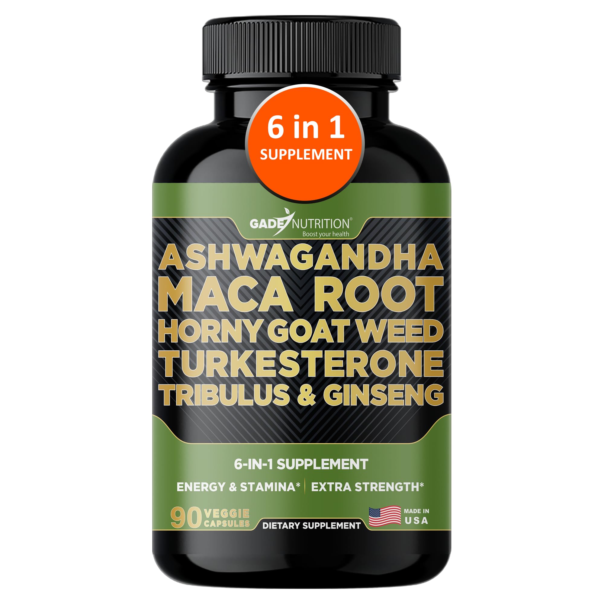 Gade Nutrition Ashwagandha 6-in-1 with Maca, Ginseng & Turkesterone | 90 Veg Capsules | Made in USA