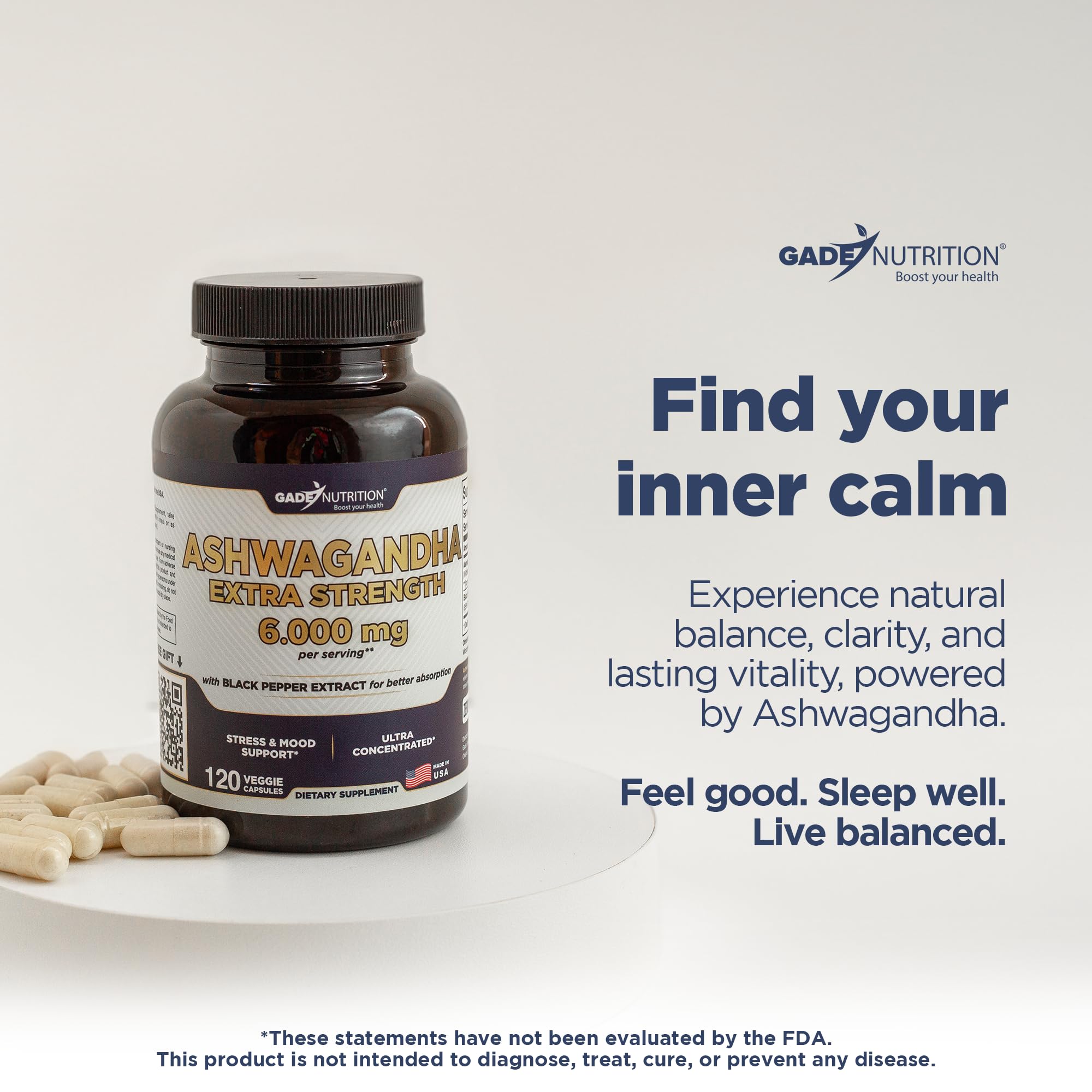 Gade Nutrition Ashwagandha – Extra Strength Capsules, USA Made