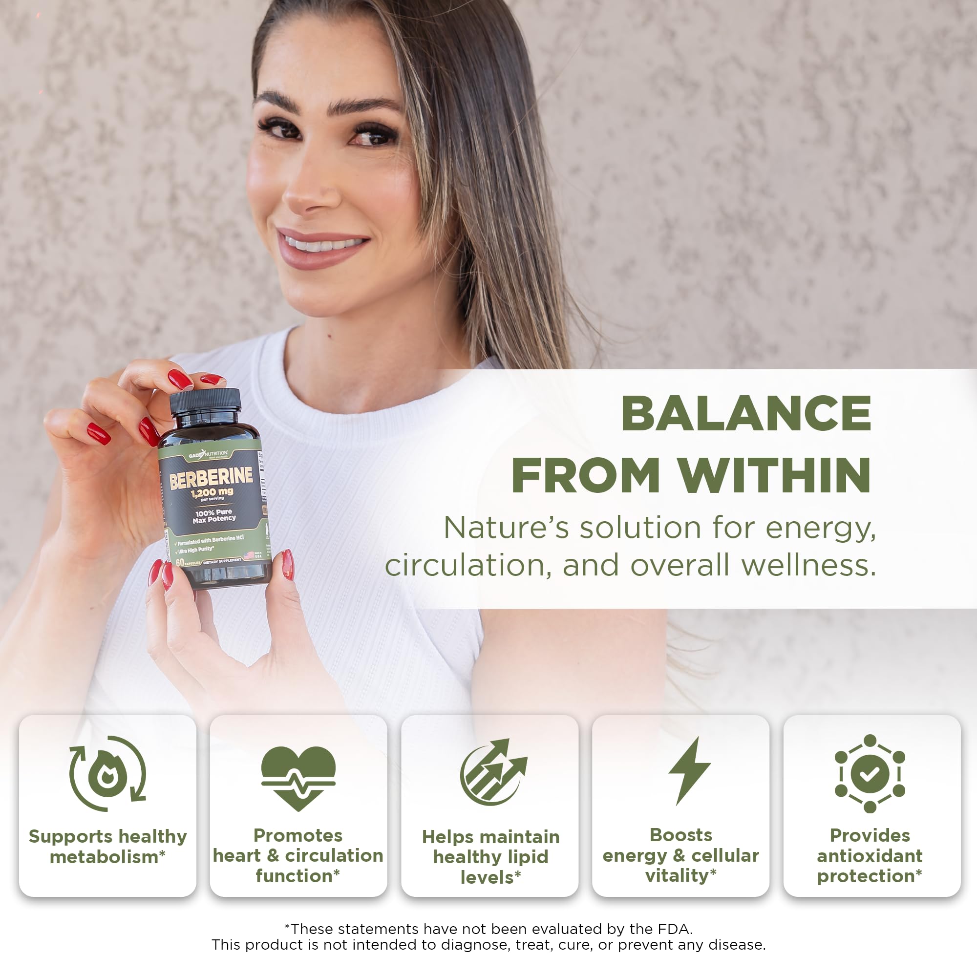 Gade Nutrition Berberine Supplement | Berberine HCl 1200 mg per Serving | Gluten Free, Non-GMO, Dairy Free | Made in USA