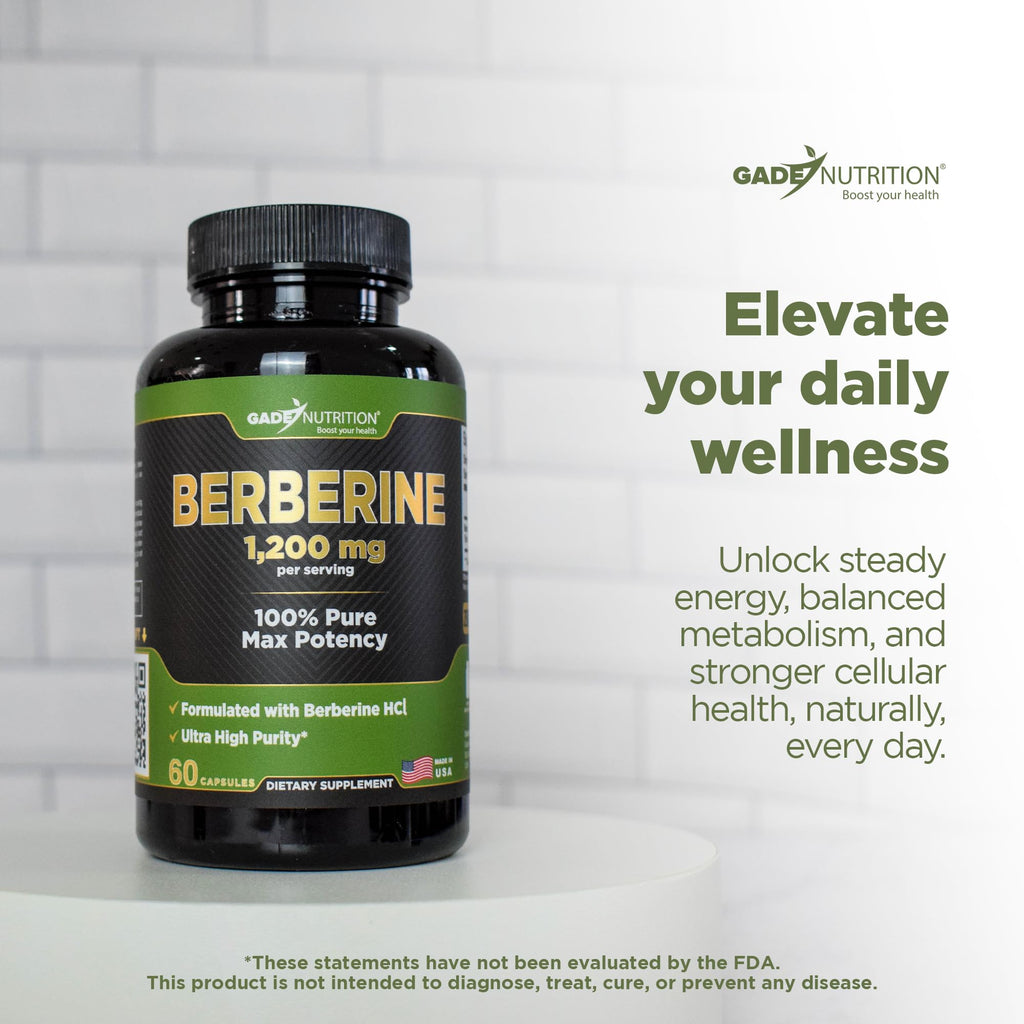 Gade Nutrition Berberine Supplement | Berberine HCl 1200 mg per Serving | Gluten Free, Non-GMO, Dairy Free | Made in USA