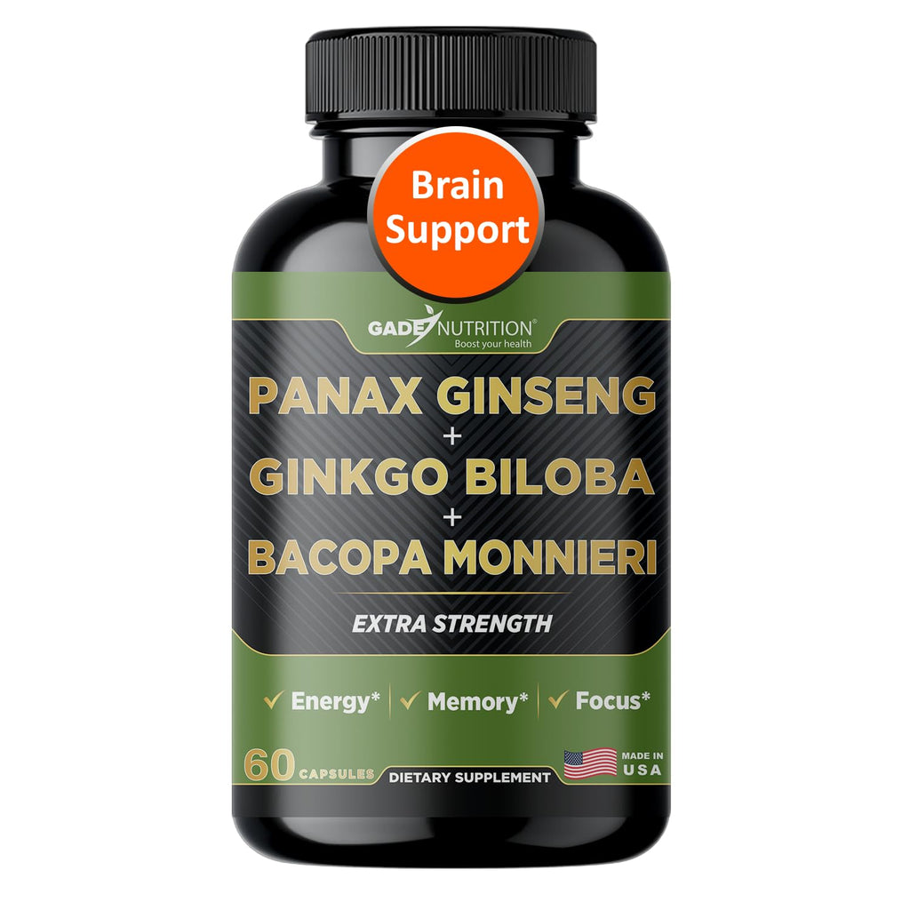 Gade Nutrition Ginkgo Biloba with Ginseng & Bacopa – Brain Memory & Focus Capsules