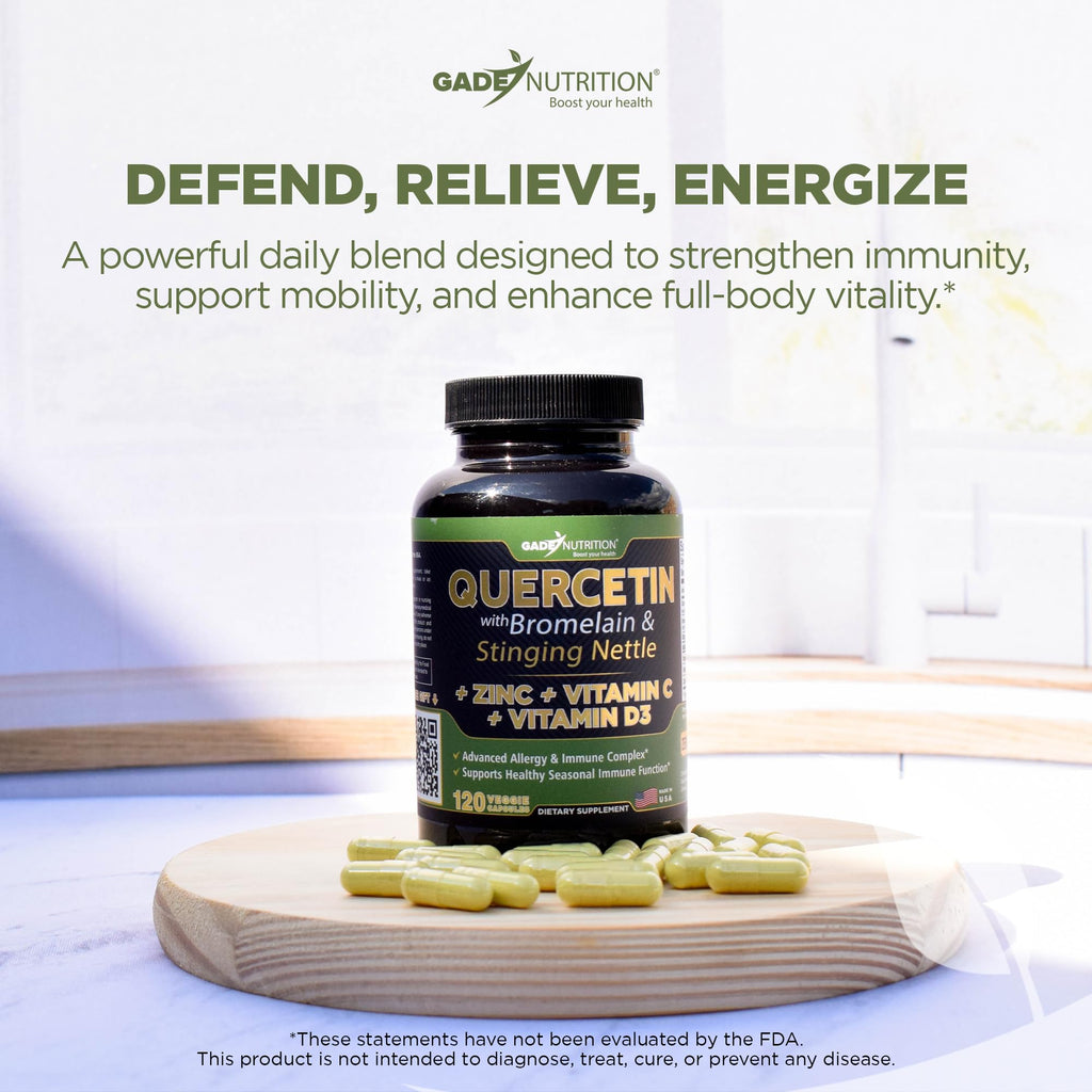 GADE NUTRITION Quercetin 500mg with Bromelain, Vitamin C, Zinc & Vitamin D3 – 120 Veggie Caps