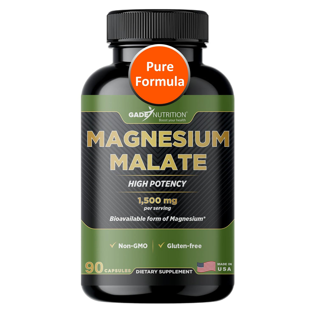Gade Nutrition Magnesium Supplement as Magnesium Malate | Vegetable Capsules 1,500 mg Made with Calm Magnesium Powder | Magnesium Complex Made in USA