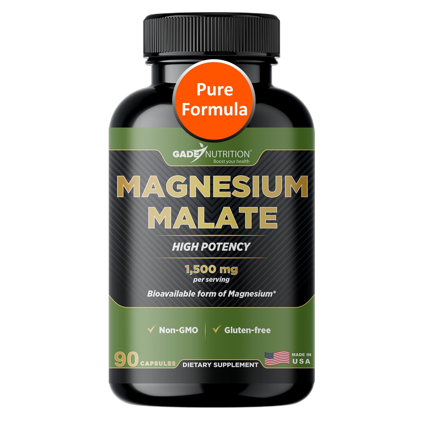Gade Nutrition Magnesium Supplement as Magnesium Malate | Vegetable Capsules 1,500 mg Made with Calm Magnesium Powder | Magnesium Complex Made in USA