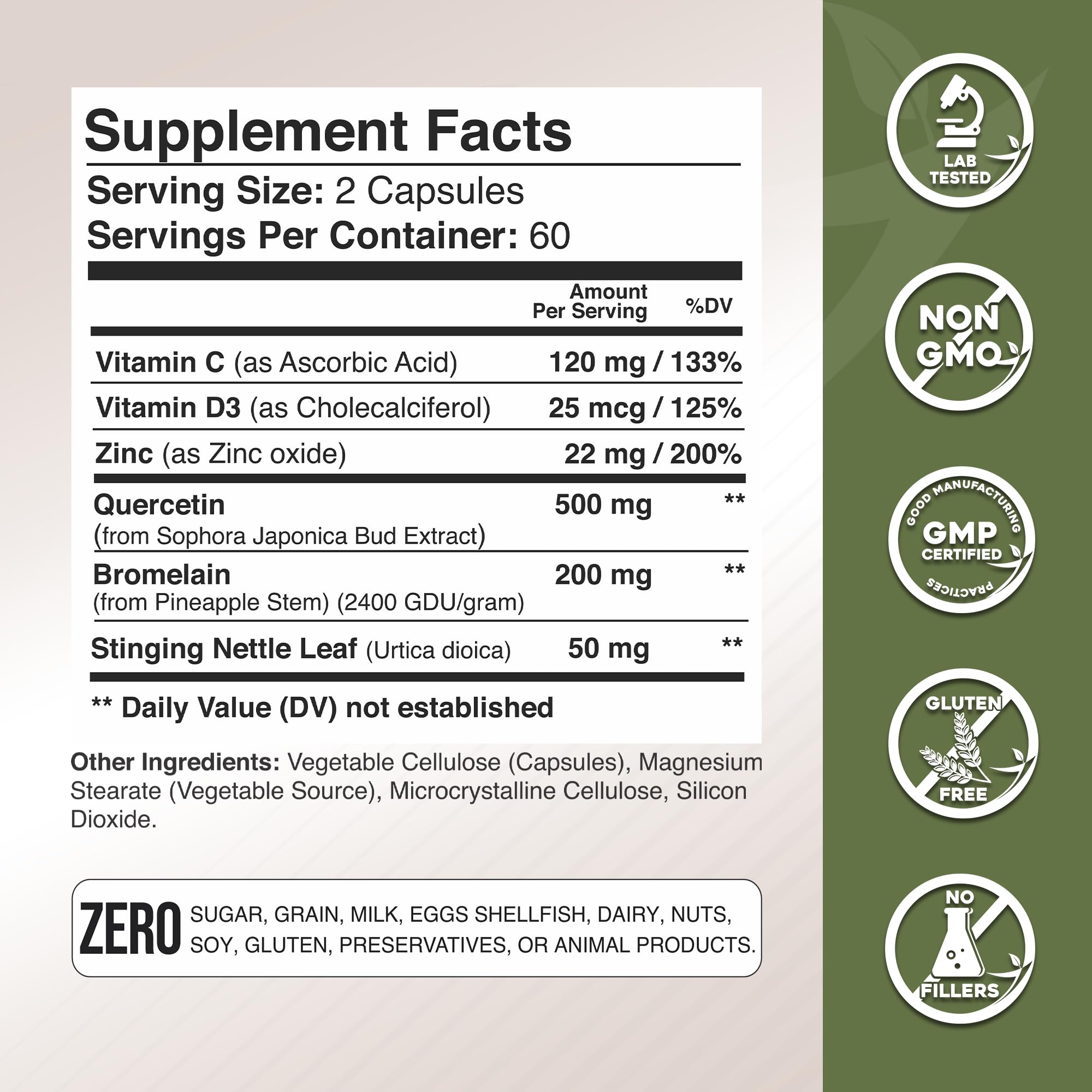 GADE NUTRITION Quercetin 500mg with Vitamin C, Zinc & Stinging Nettle – 360 Veggie Caps, 6 Month Supply