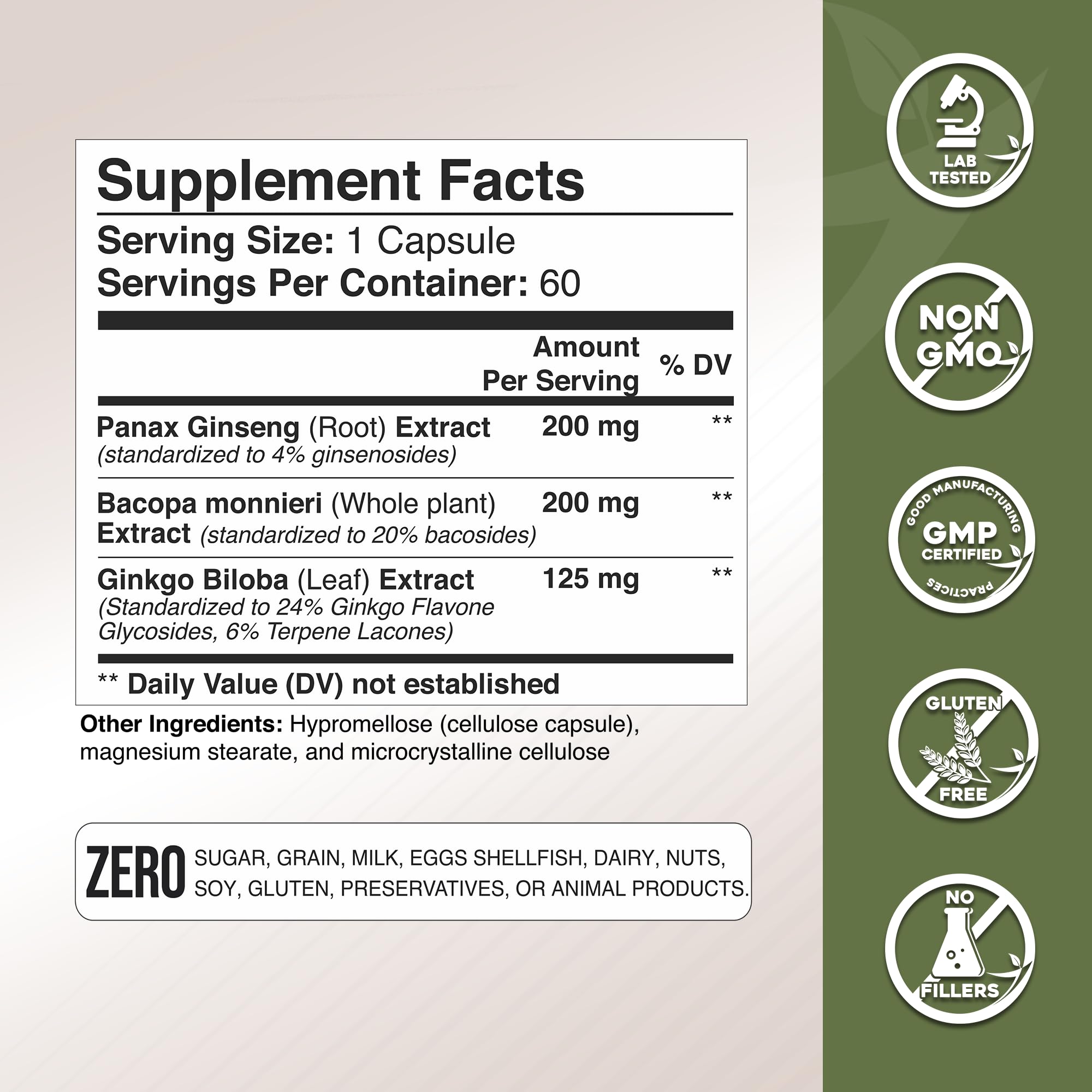 Gade Nutrition Ginkgo Biloba with Ginseng & Bacopa – Brain Memory & Focus Capsules
