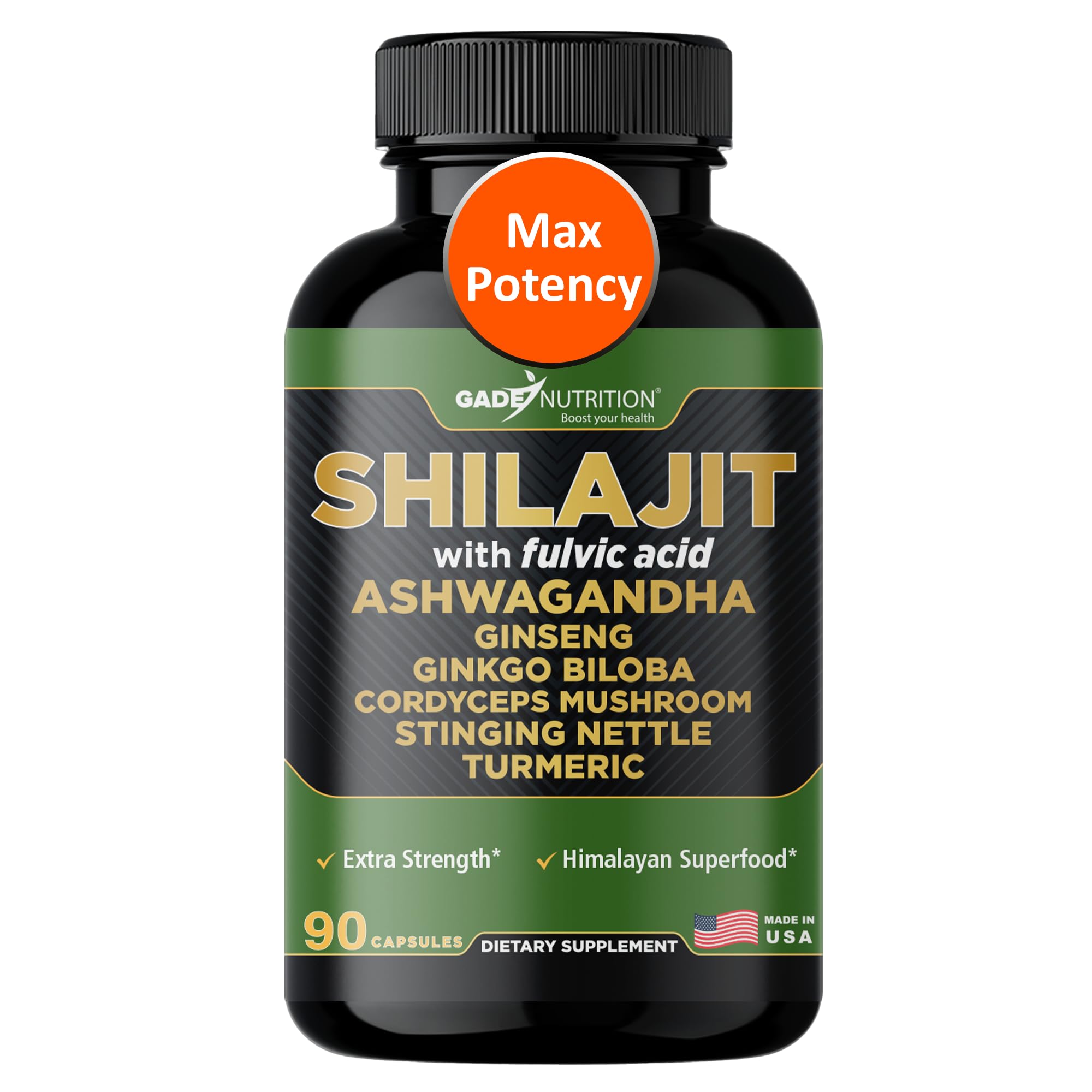 Gade Nutrition Pure Himalayan Shilajit Capsules – Premium Shilajit with Ashwagandha, Made in USA