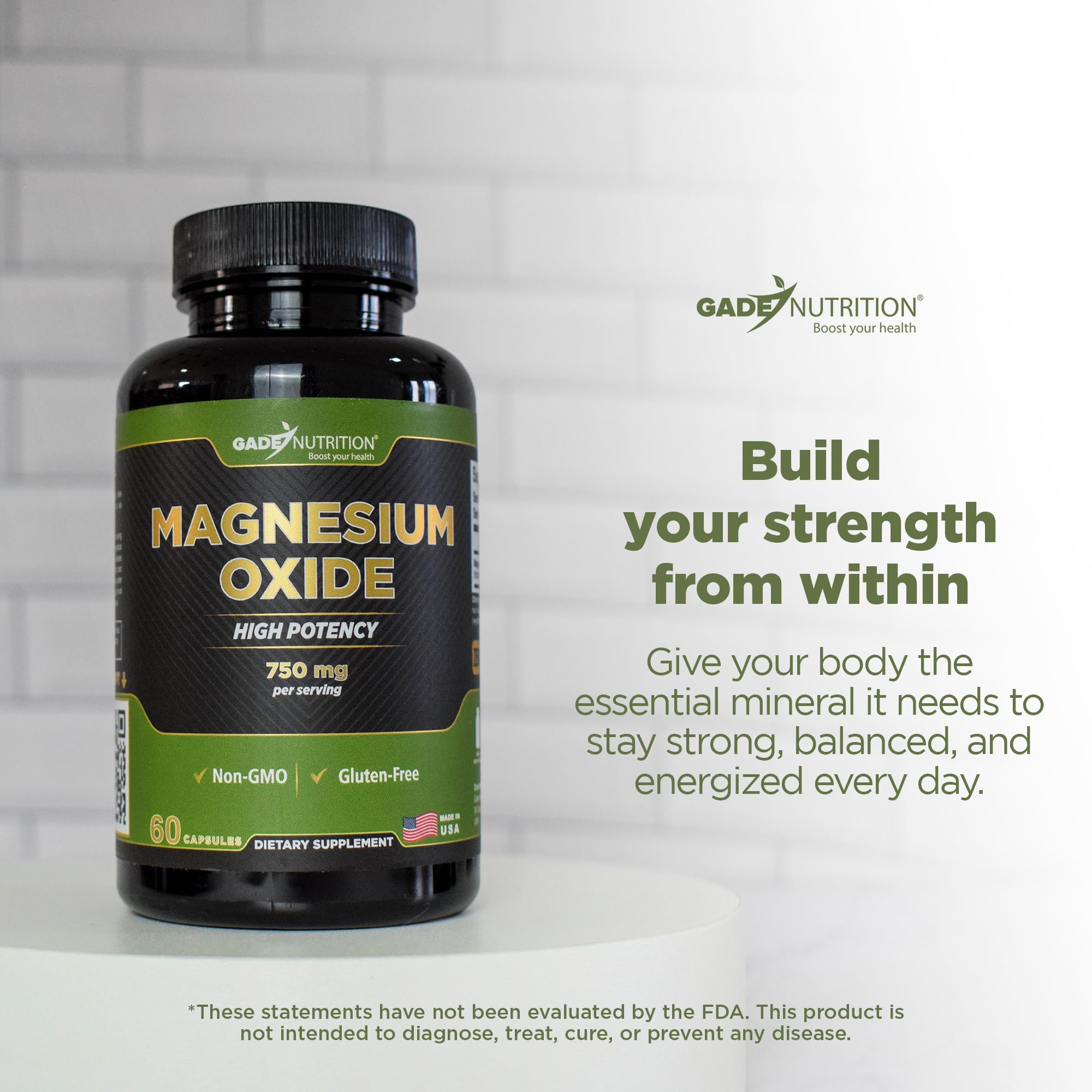 Gade Nutrition Pure Magnesium Oxide 750 mg – Magnesium Capsule Supplement Made in USA | Sleep & Muscle Support