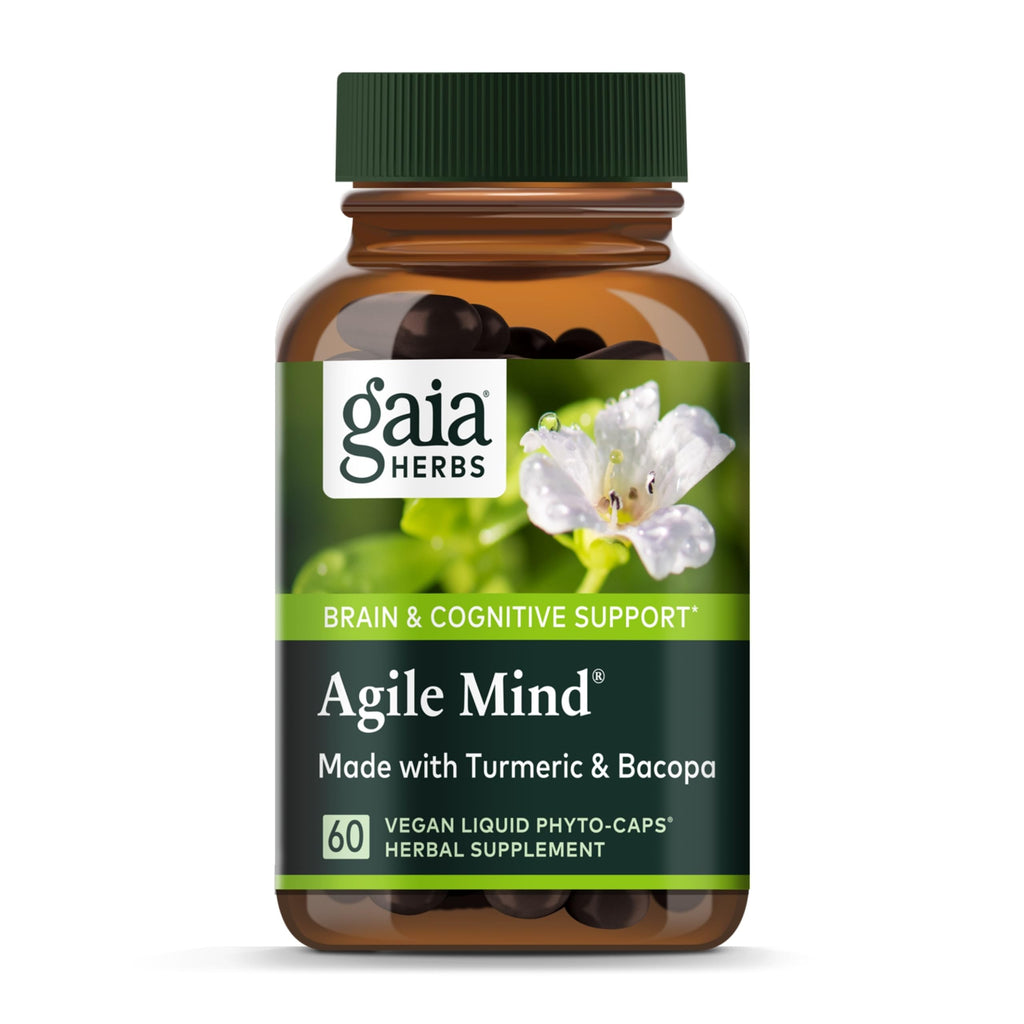 Gaia Herbs Agile Mind – Brain Support with Turmeric, Bacopa, Black Pepper & Ginkgo Biloba | 60 Vegan Liquid Phyto-Capsules