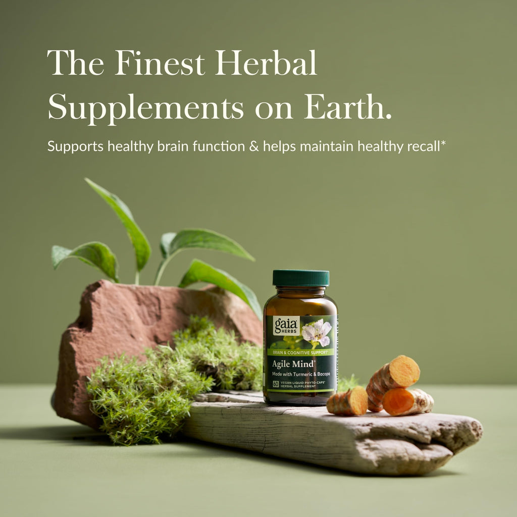 Gaia Herbs Agile Mind – Brain Support with Turmeric, Bacopa, Black Pepper & Ginkgo Biloba | 60 Vegan Liquid Phyto-Capsules