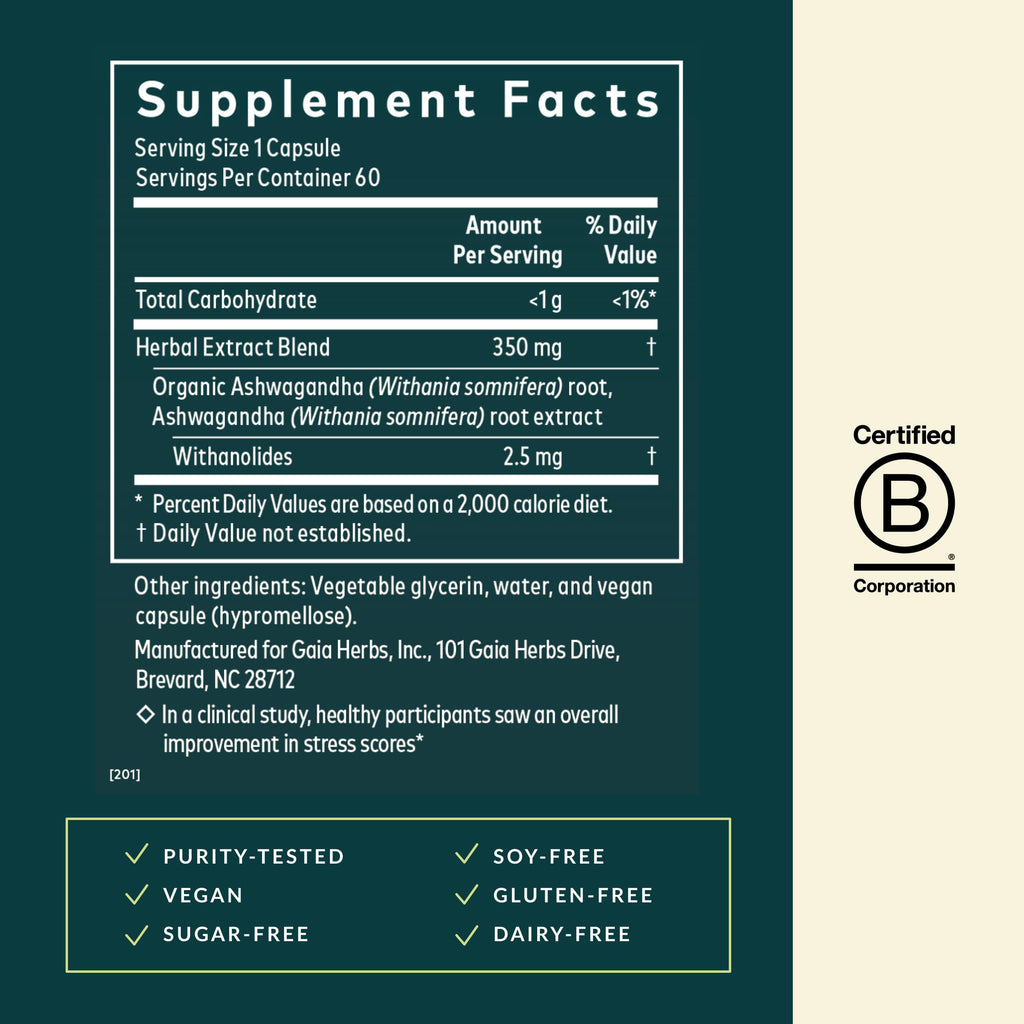 Gaia Herbs Ashwagandha Root - Stress Relief & Sleep Support (60 Vegan Capsules)