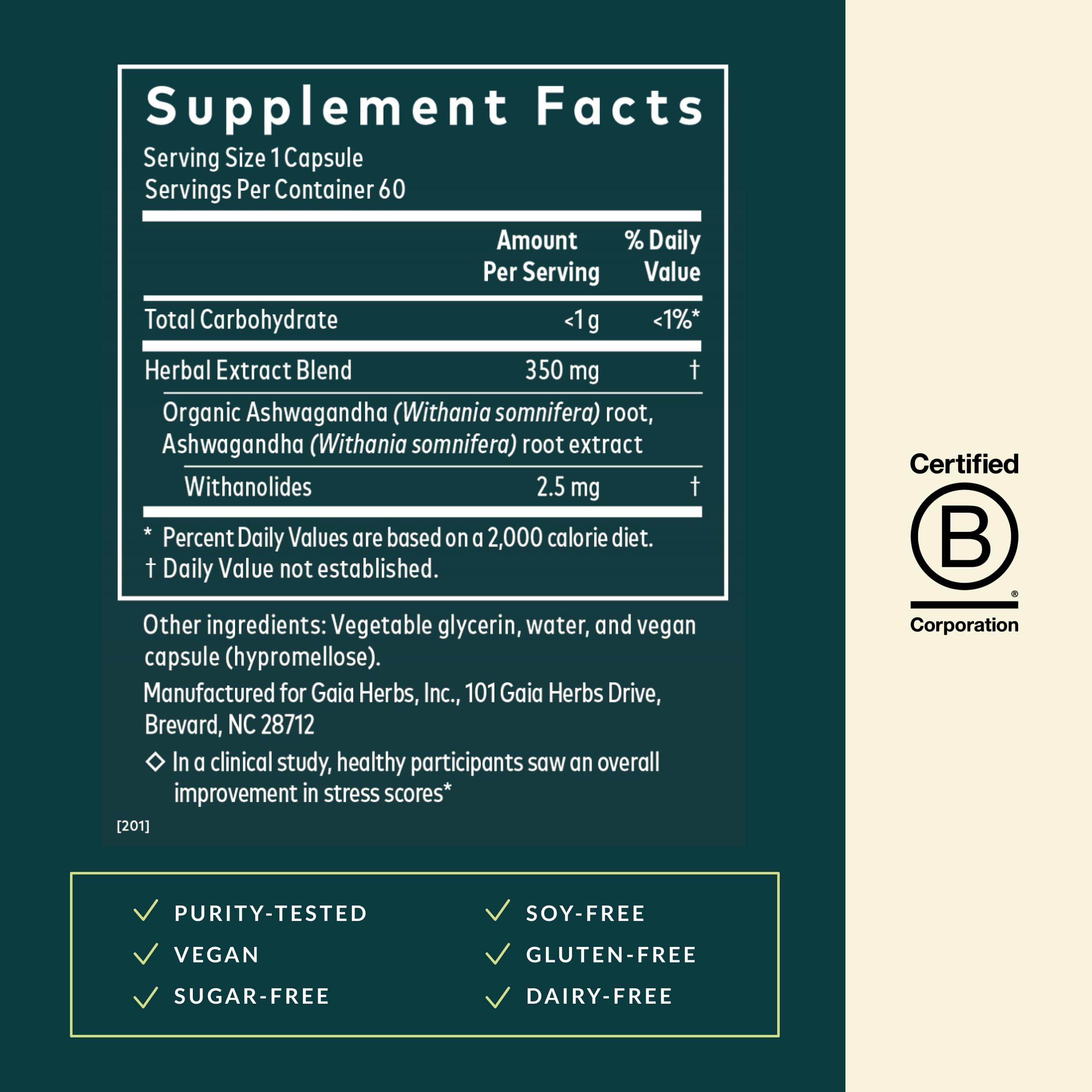 Gaia Herbs Ashwagandha Root - Stress Relief & Sleep Support (60 Vegan Capsules)