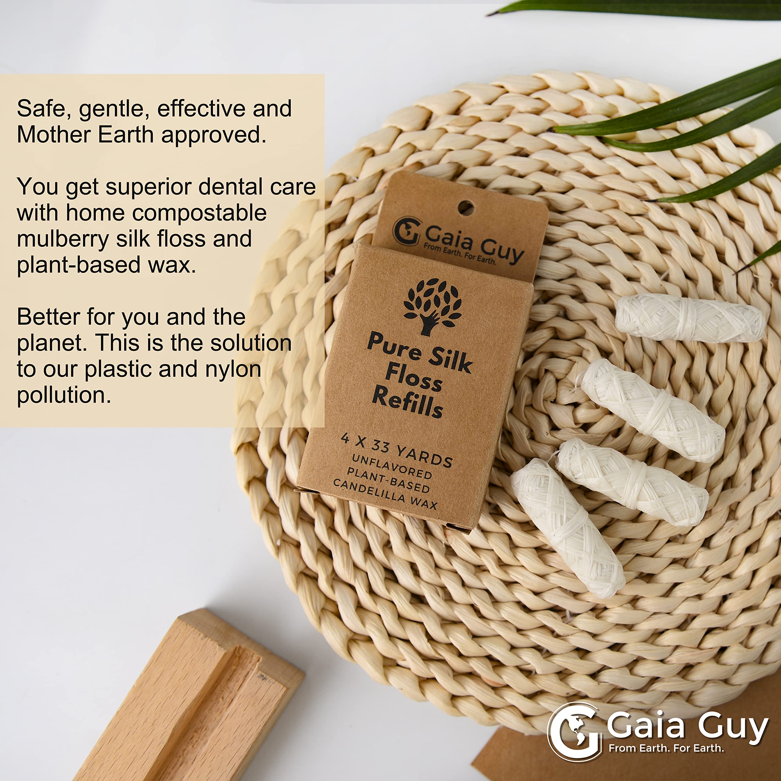 Gaia Guy Silk Dental Floss Refill – 4 x 33yds, 100% Biodegradable Silk