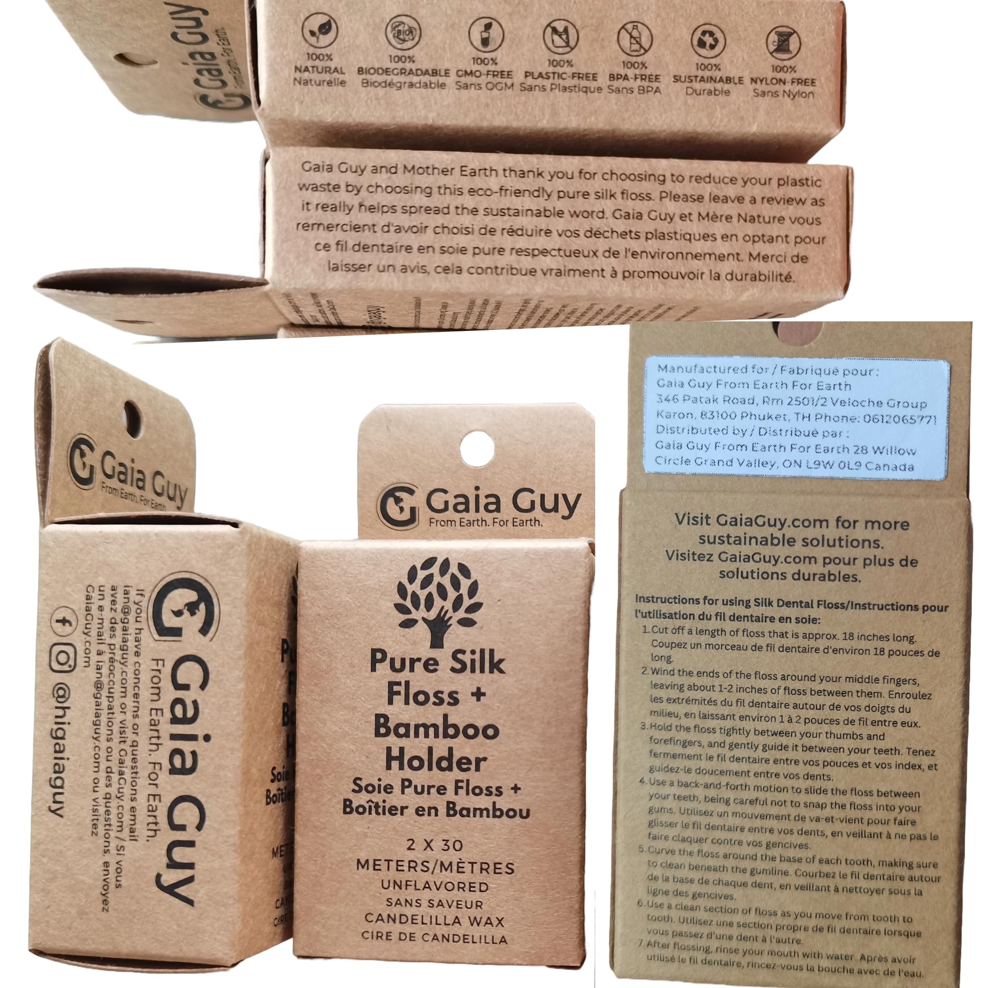 Gaia Guy Silk Dental Floss with Bamboo Holder – 2x33yds, Compostable Pure Silk, Refill & Reusable Case | Plastic-Free