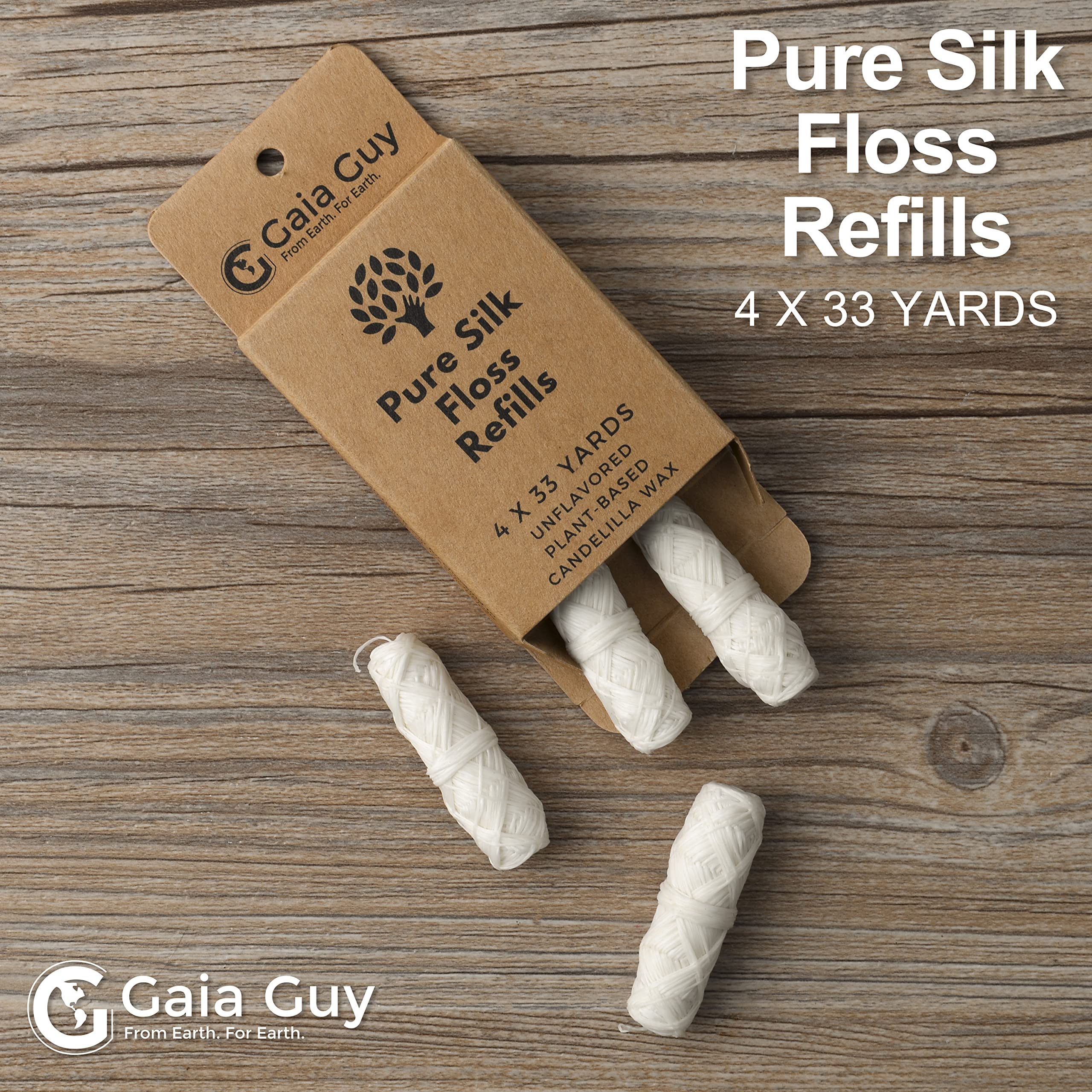 Gaia Guy Silk Dental Floss Refill – 4 x 33yds, 100% Biodegradable Silk