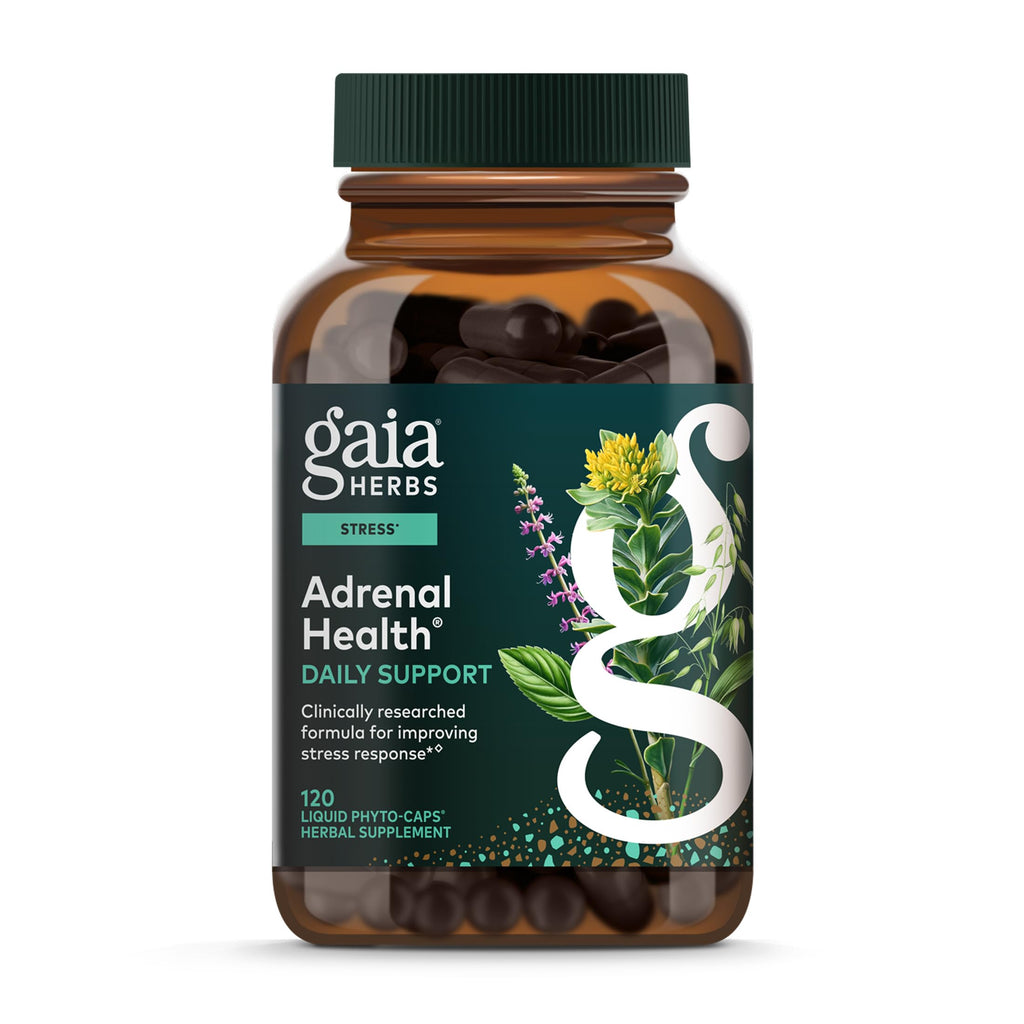Gaia Herbs Adrenal Health Daily Support - Ashwagandha, Holy Basil & Schisandra | 120 Vegan Liquid Phyto-Caps (60 Servings)