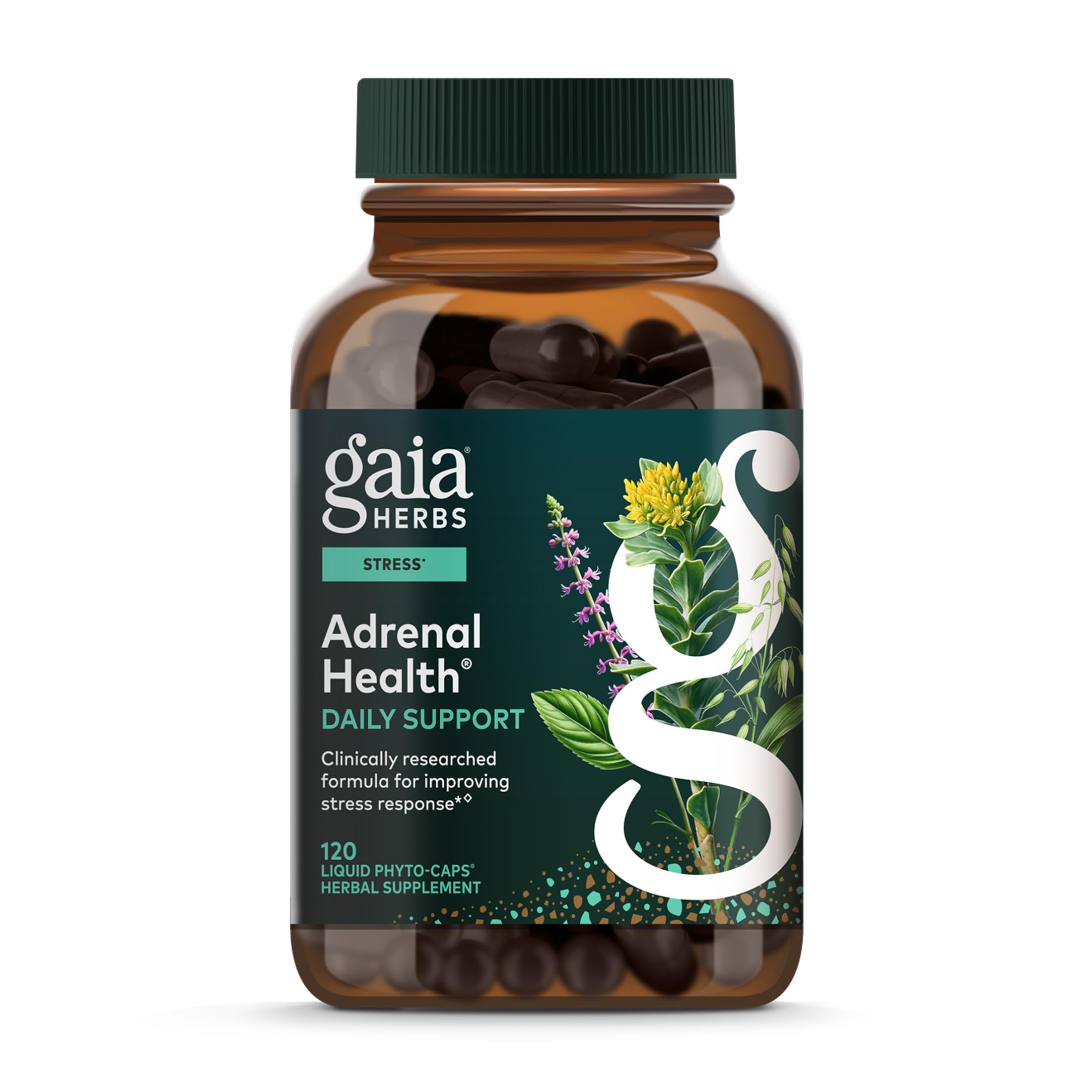 Gaia Herbs Adrenal Health Daily Support - Ashwagandha, Holy Basil & Schisandra | 120 Vegan Liquid Phyto-Caps (60 Servings)