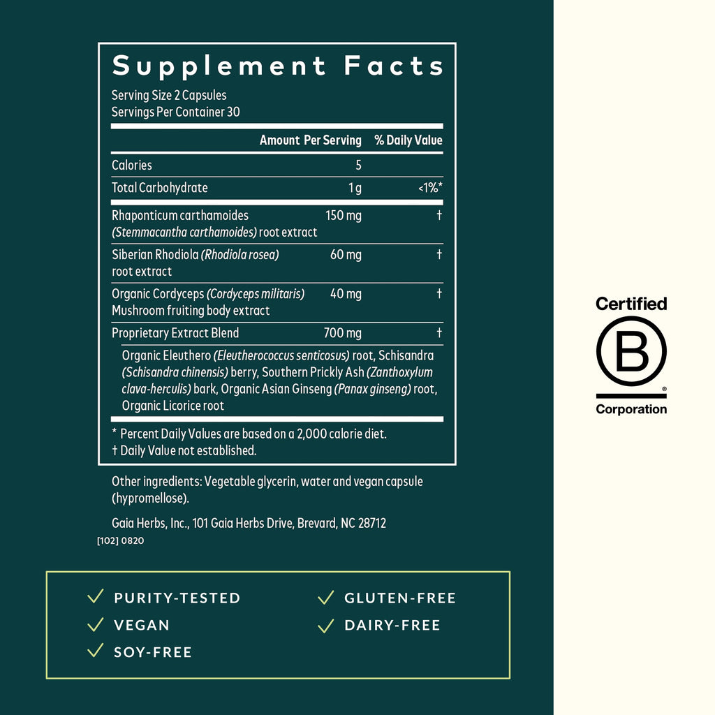 Gaia Herbs Adrenal Health Jumpstart | Adaptogenic Blend for Energy & Stress Support | 60 Vegan Liquid Phyto-Capsules