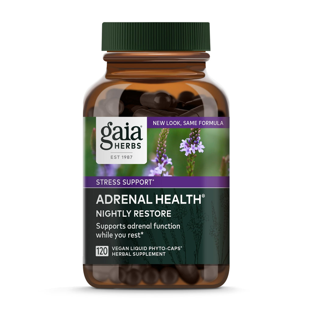 Gaia Herbs Adrenal Health Nightly Restore - Herbal Adrenal Support with Ashwagandha, Lemon Balm & Cordyceps | 120 Vegan Liquid Phyto-Caps (60 Servings)