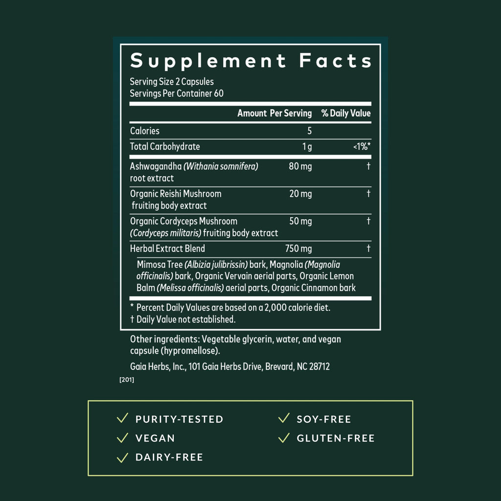 Gaia Herbs Adrenal Health Nightly Restore - Herbal Adrenal Support with Ashwagandha, Lemon Balm & Cordyceps | 120 Vegan Liquid Phyto-Caps (60 Servings)