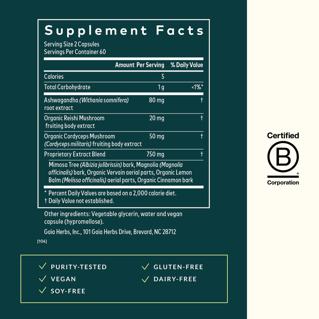 Gaia Herbs Adrenal Health Nightly Restore - Herbal Adrenal Support with Ashwagandha, Lemon Balm & Cordyceps | 120 Vegan Liquid Phyto-Caps (60 Servings)
