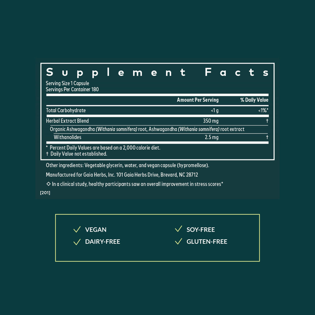 Gaia Herbs Ashwagandha Root - Stress Relief & Sleep Support, 180 Vegan Liquid Phyto-Caps (90 Servings)
