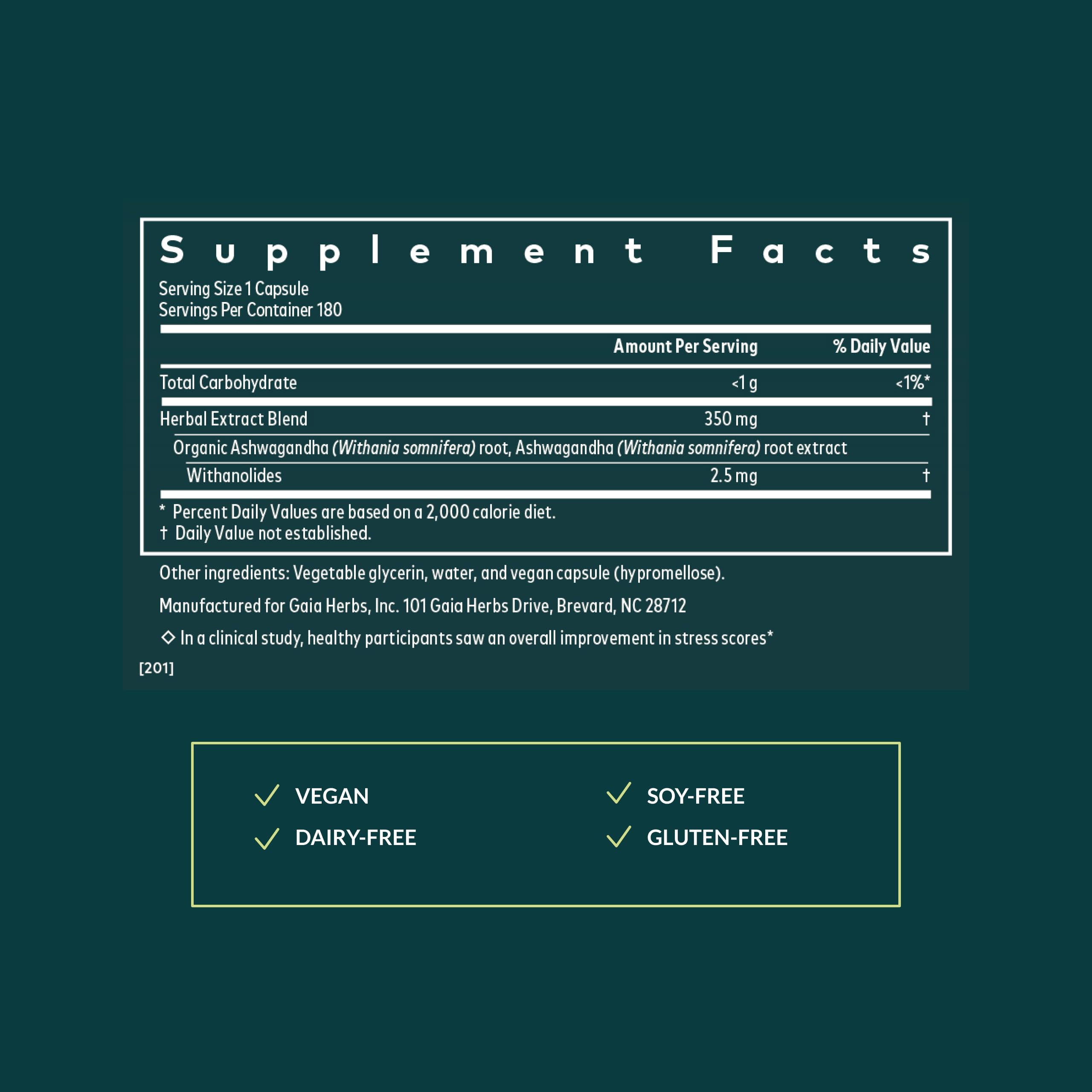 Gaia Herbs Ashwagandha Root - Stress Relief & Sleep Support, 180 Vegan Liquid Phyto-Caps (90 Servings)