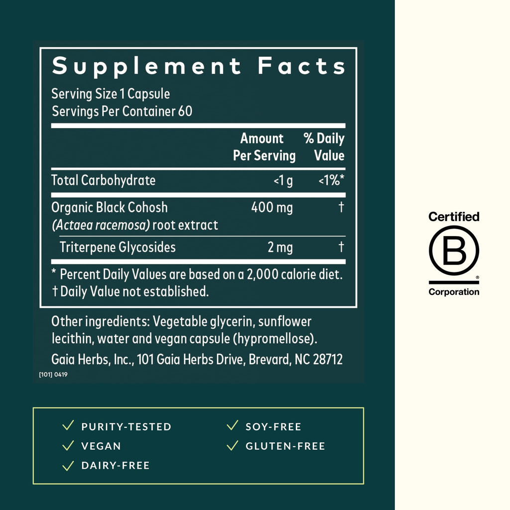 Gaia Herbs Black Cohosh – Menopause Support & Hormone Balance | 60 Vegan Capsules