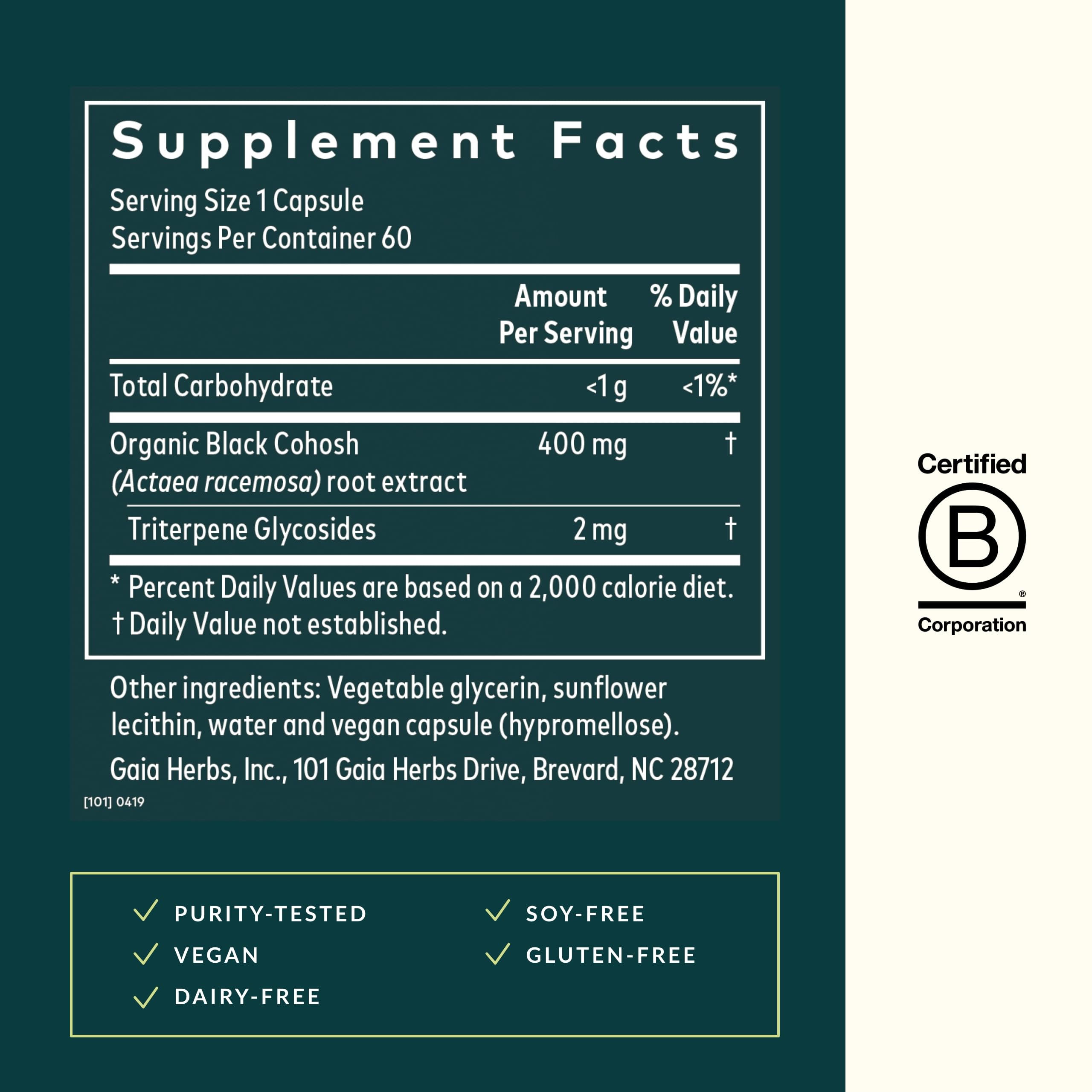 Gaia Herbs Black Cohosh – Menopause Support & Hormone Balance | 60 Vegan Capsules