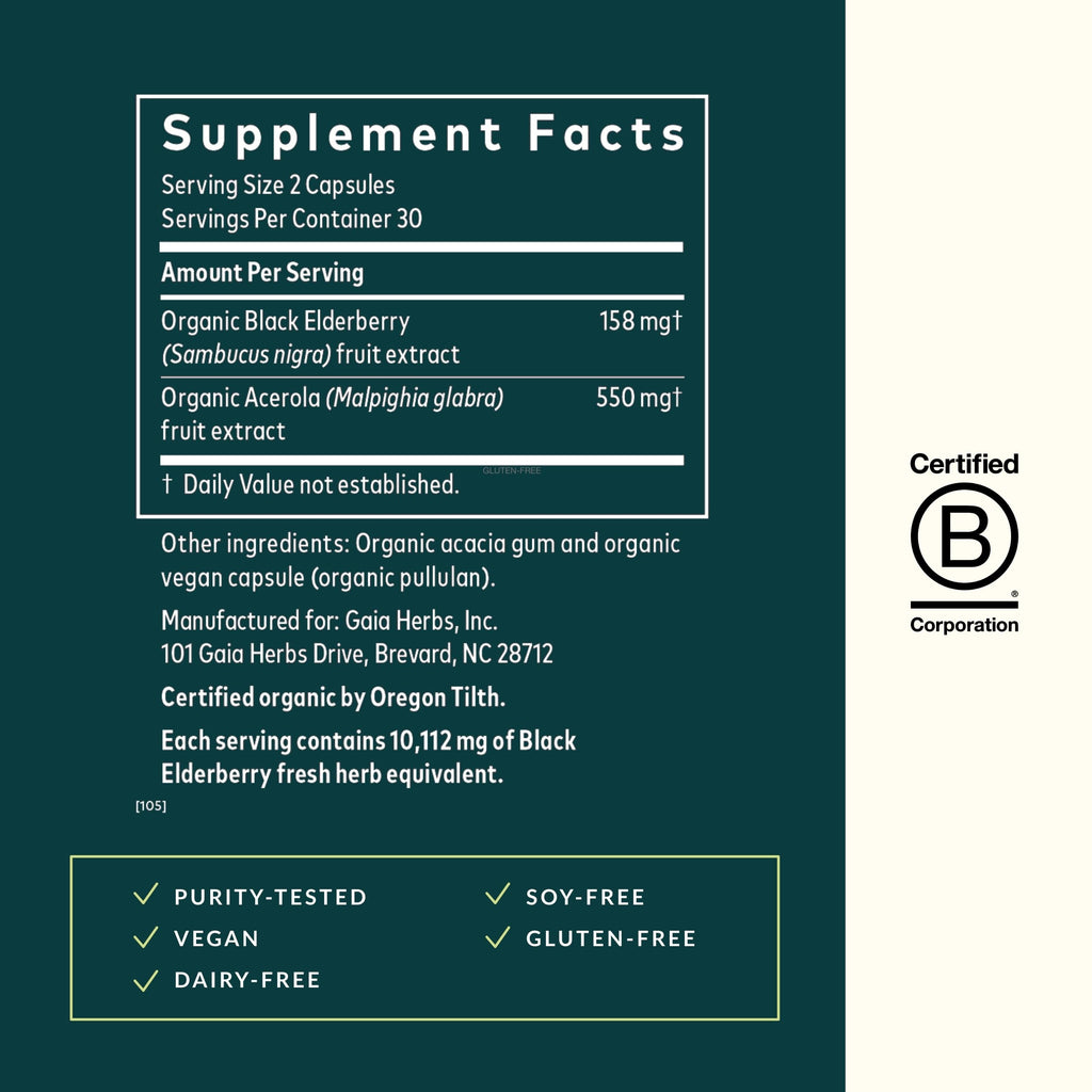 Gaia Herbs Black Elderberry - Daily Immune Support | 60 Vegan Capsules