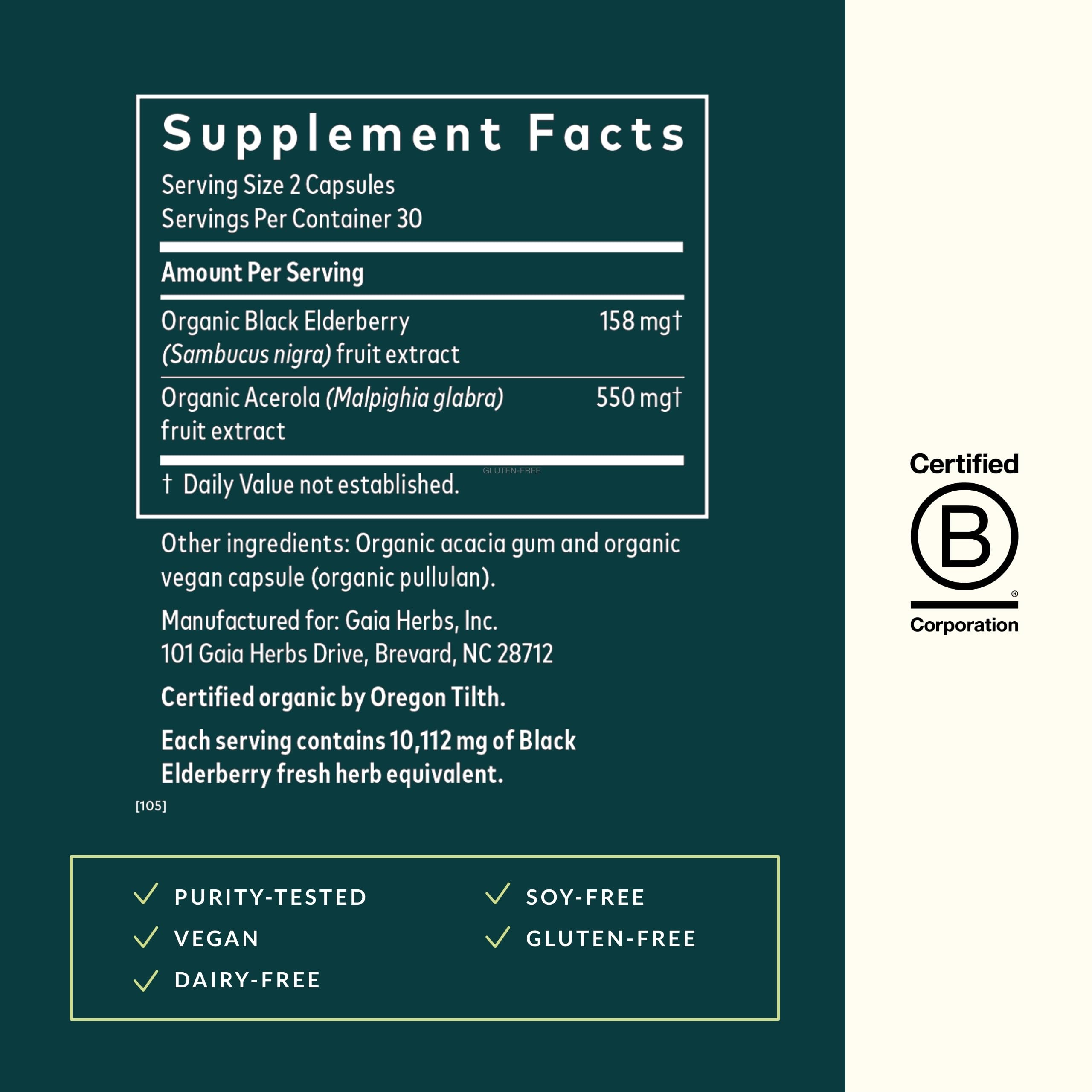 Gaia Herbs Black Elderberry - Daily Immune Support | 60 Vegan Capsules