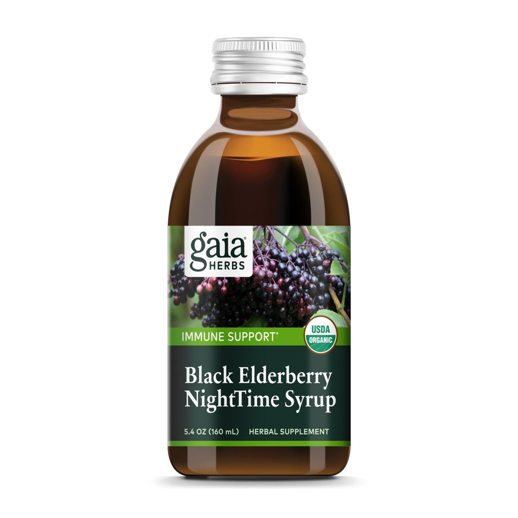 Gaia Herbs Black Elderberry NightTime Syrup – Immune Support & Restful Sleep | 5.4 Fl Oz (32-Day Supply)