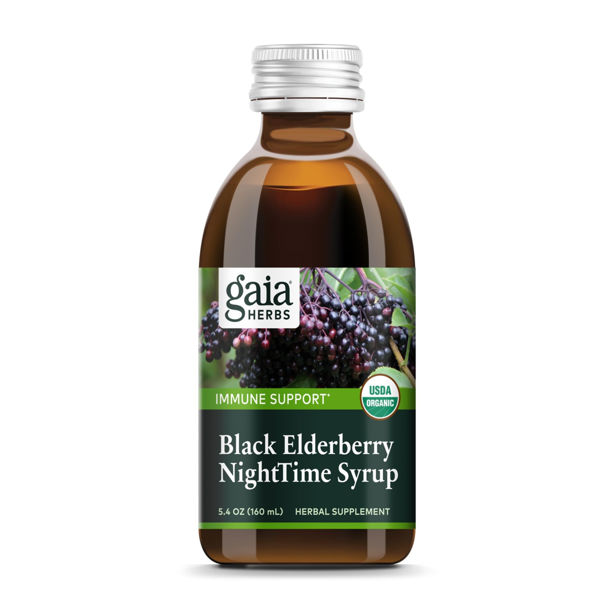 Gaia Herbs Black Elderberry NightTime Syrup – Immune Support & Restful Sleep | 5.4 Fl Oz (32-Day Supply)