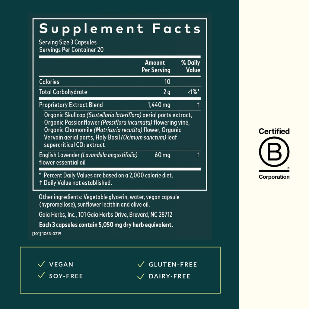 Gaia Herbs Calm A.S.A.P. — Stress Support Herbal Supplement | 60 Vegan Liquid Phytocaps, 20-Day Supply