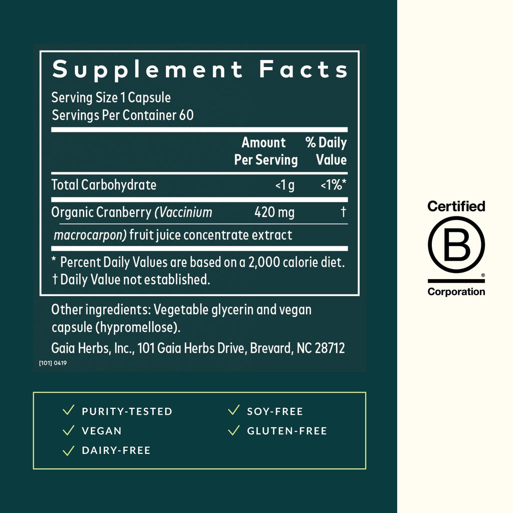 Gaia Herbs Cranberry Concentrate - Urinary Tract Health | 60 Vegan Liquid Phyto-Capsules