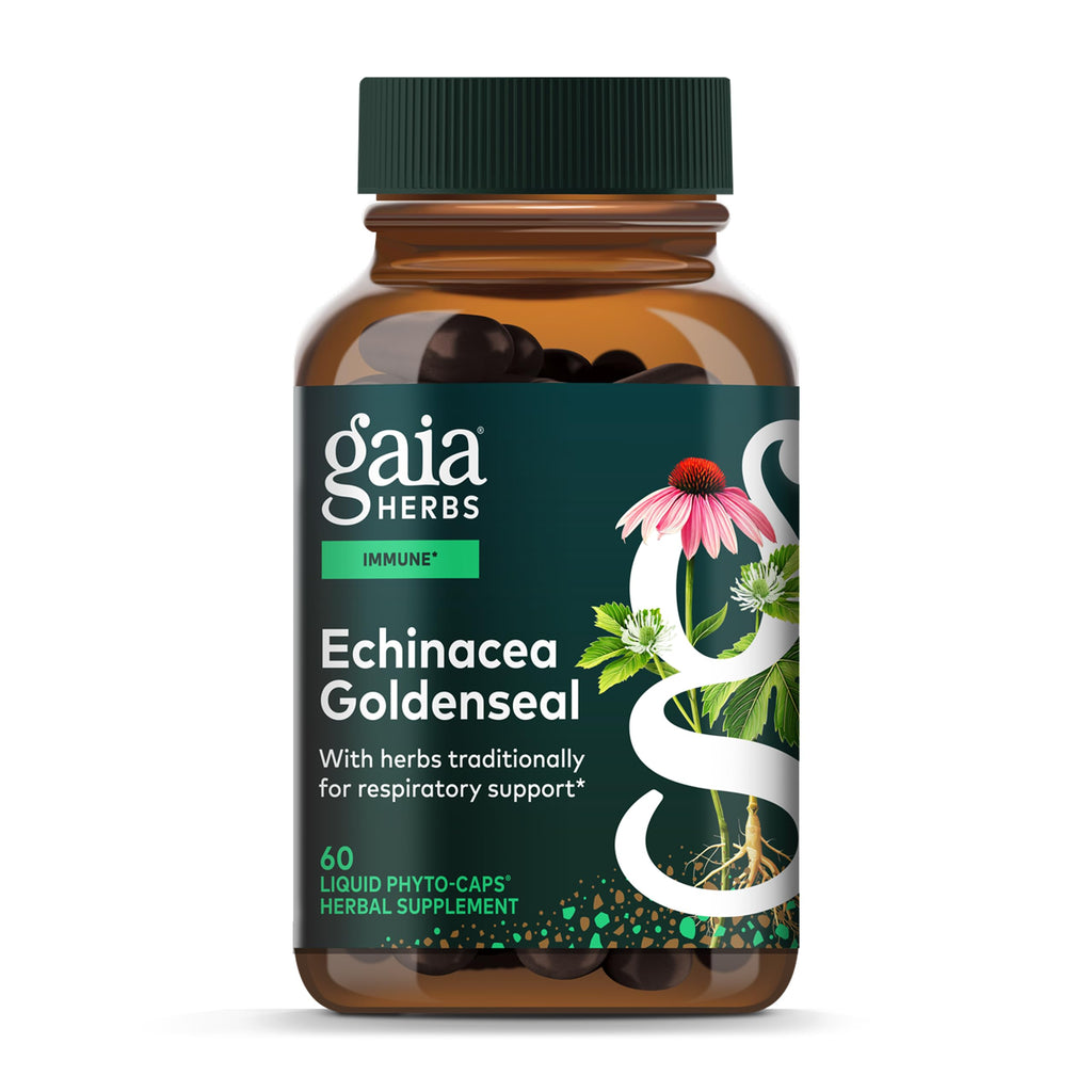Gaia Herbs Echinacea Goldenseal - Immune Support & Respiratory Health - 60 vegan liquid phyto-capsules