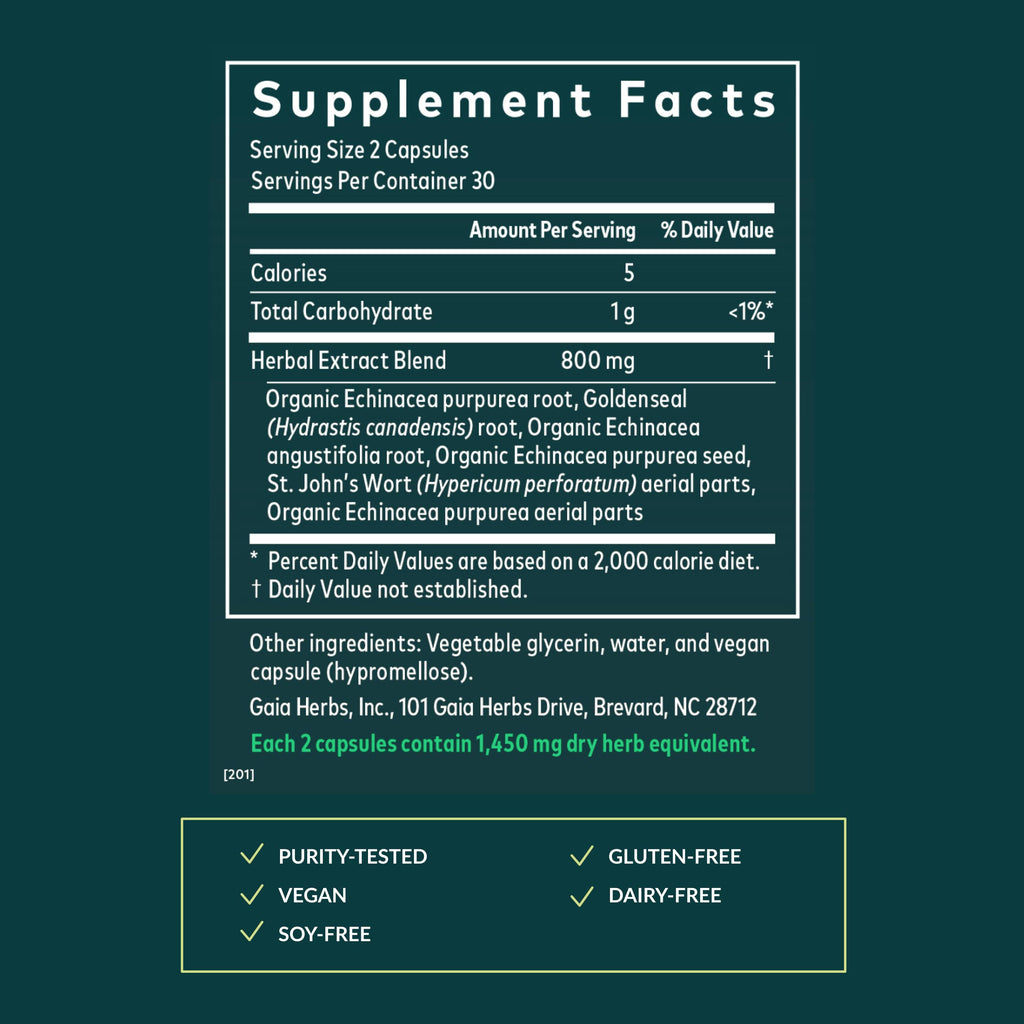 Gaia Herbs Echinacea Goldenseal - Immune Support & Respiratory Health - 60 vegan liquid phyto-capsules