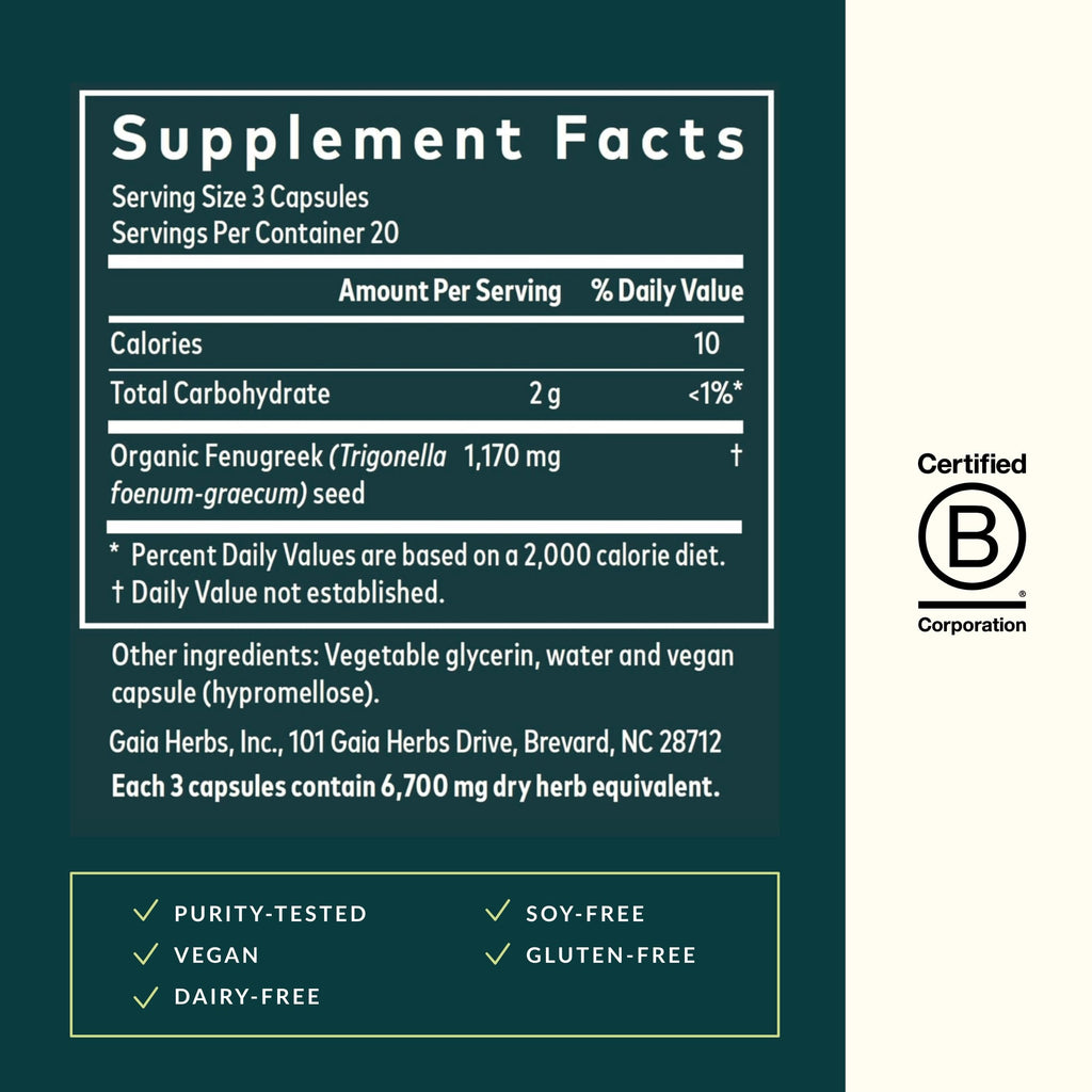 Gaia Herbs Fenugreek Seed – Supports Lactation & Breast Milk Production | 60 Vegan Capsules