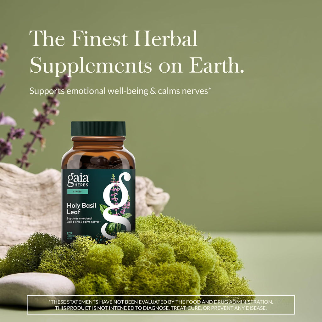 Gaia Herbs Holy Basil Leaf | Adaptogenic Ayurvedic Stress Support | 120 Vegan Liquid Phyto-Caps (60 Servings)