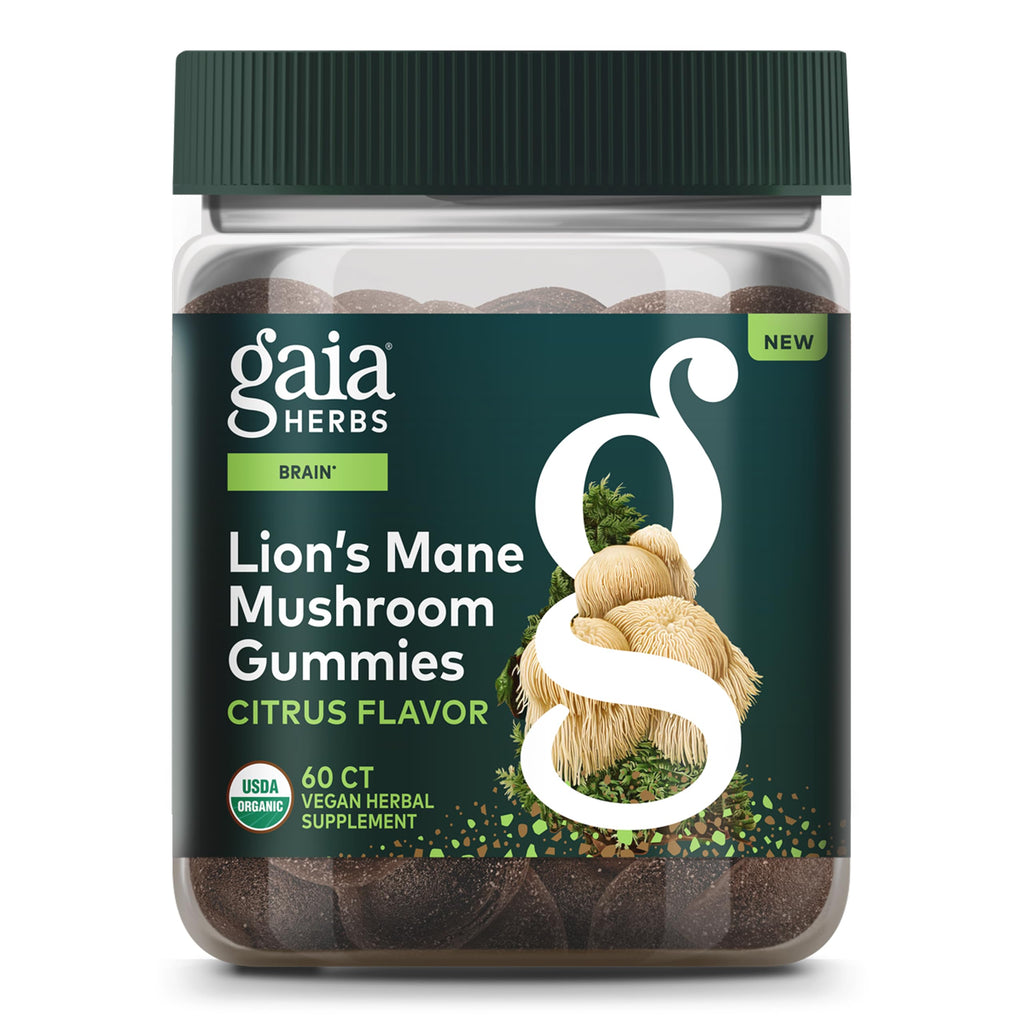 Gaia Herbs Lion's Mane Mushroom – Organic Brain Support Gummies, Gluten Free, Soy Free & Dairy Free, 60 Vegan Gummies (30 Servings)