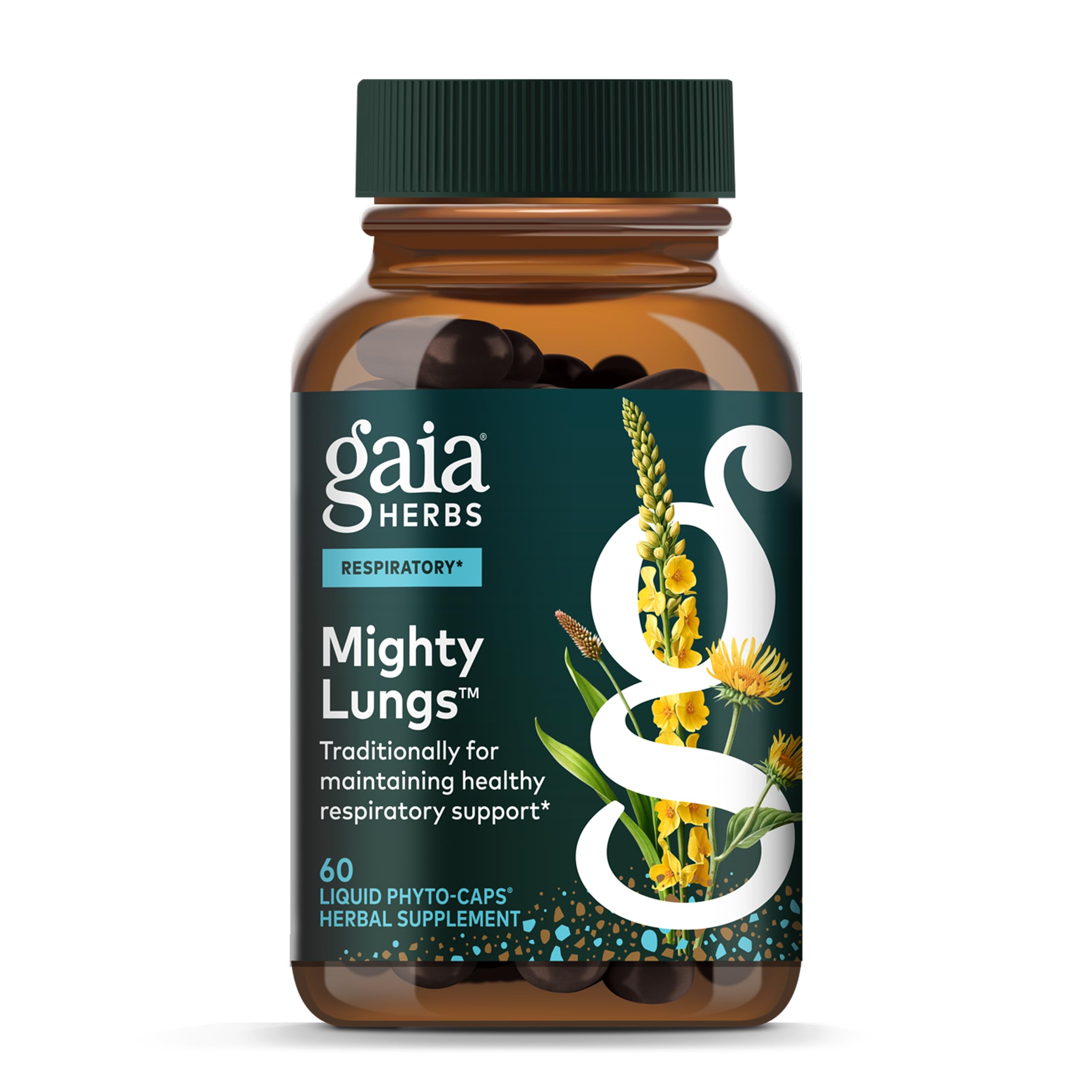 Gaia Herbs Mighty Lungs - Lung Support Supplement with Traditional Respiratory Herbs | 60 Vegan Liquid Phyto-Capsules (30-Day)