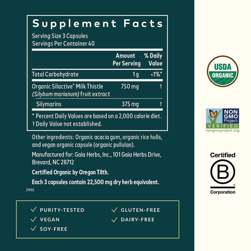 Gaia Herbs Milk Thistle - Liver Support Supplement | 120 Vegan Capsules