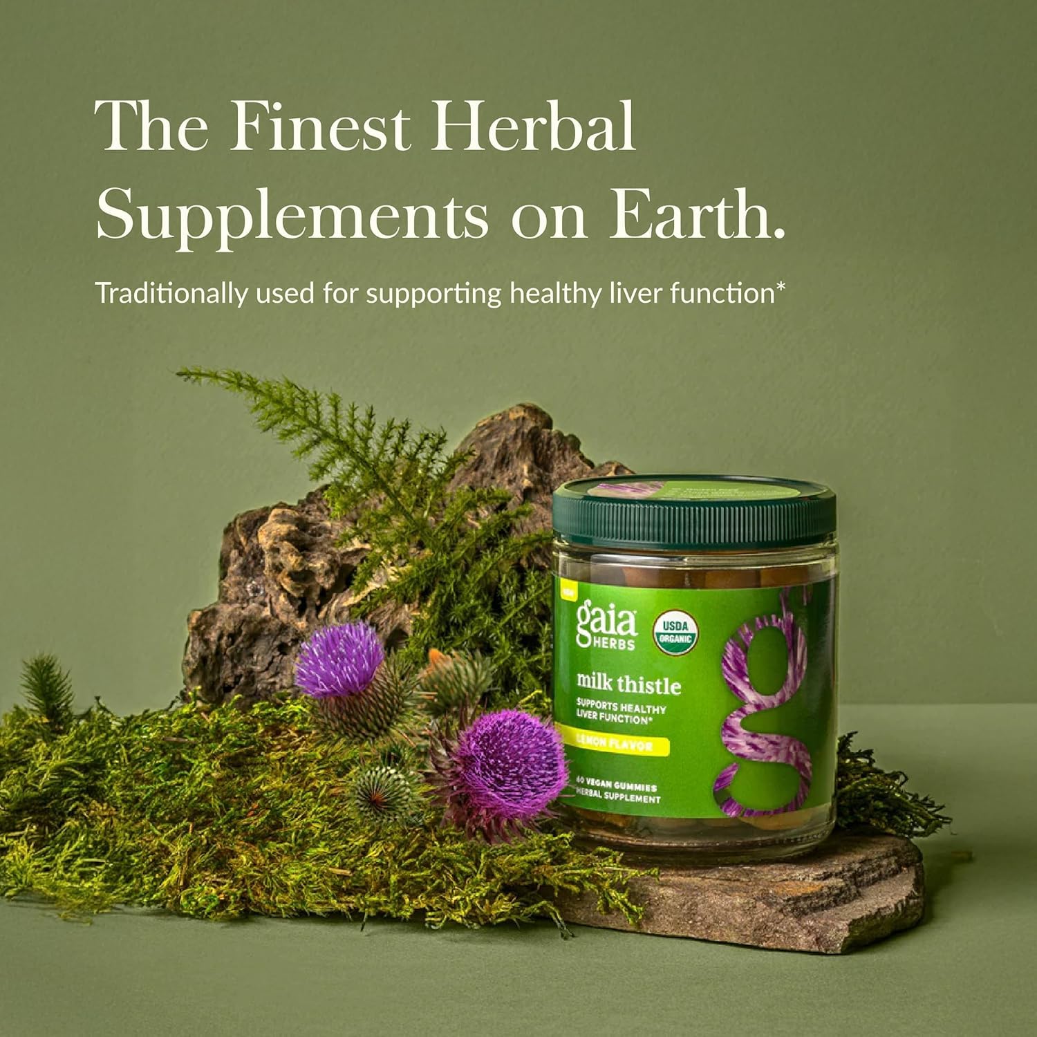 Gaia Herbs Milk Thistle Gummies - Lemon Flavor, Vegan Liver Support & Detox (60 Gummies)