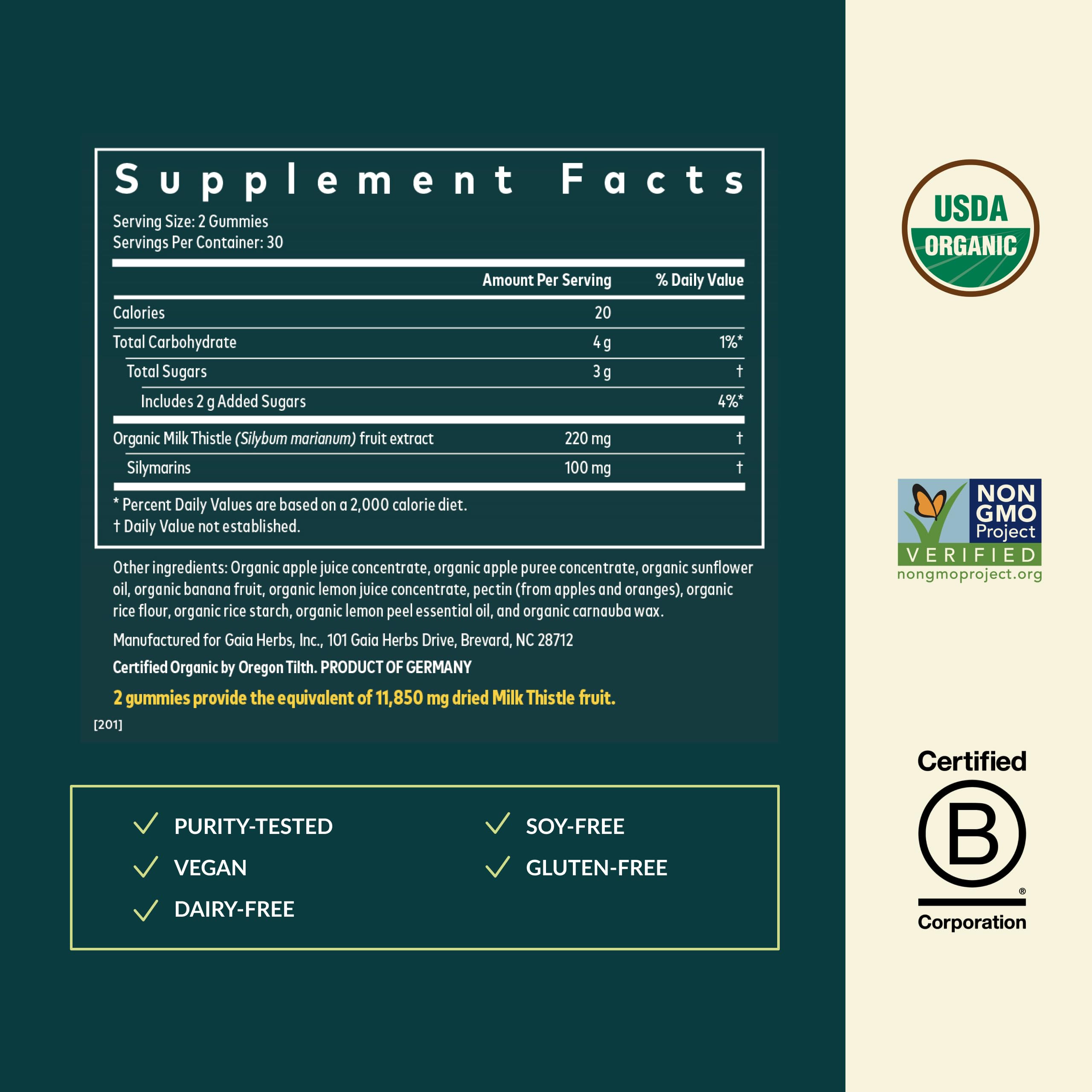 Gaia Herbs Milk Thistle Gummies - Lemon Flavor, Vegan Liver Support & Detox (60 Gummies)