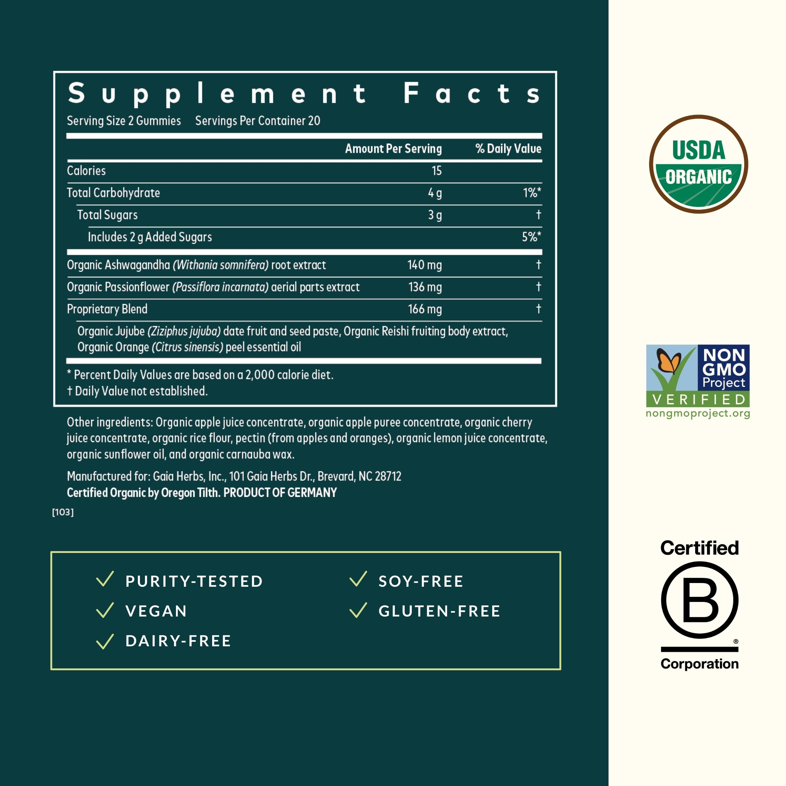 Gaia Herbs Organic Sleep Gummies – Sleep Support with Ashwagandha, Reishi, and Passionflower | 40 Count (Pack of 2)