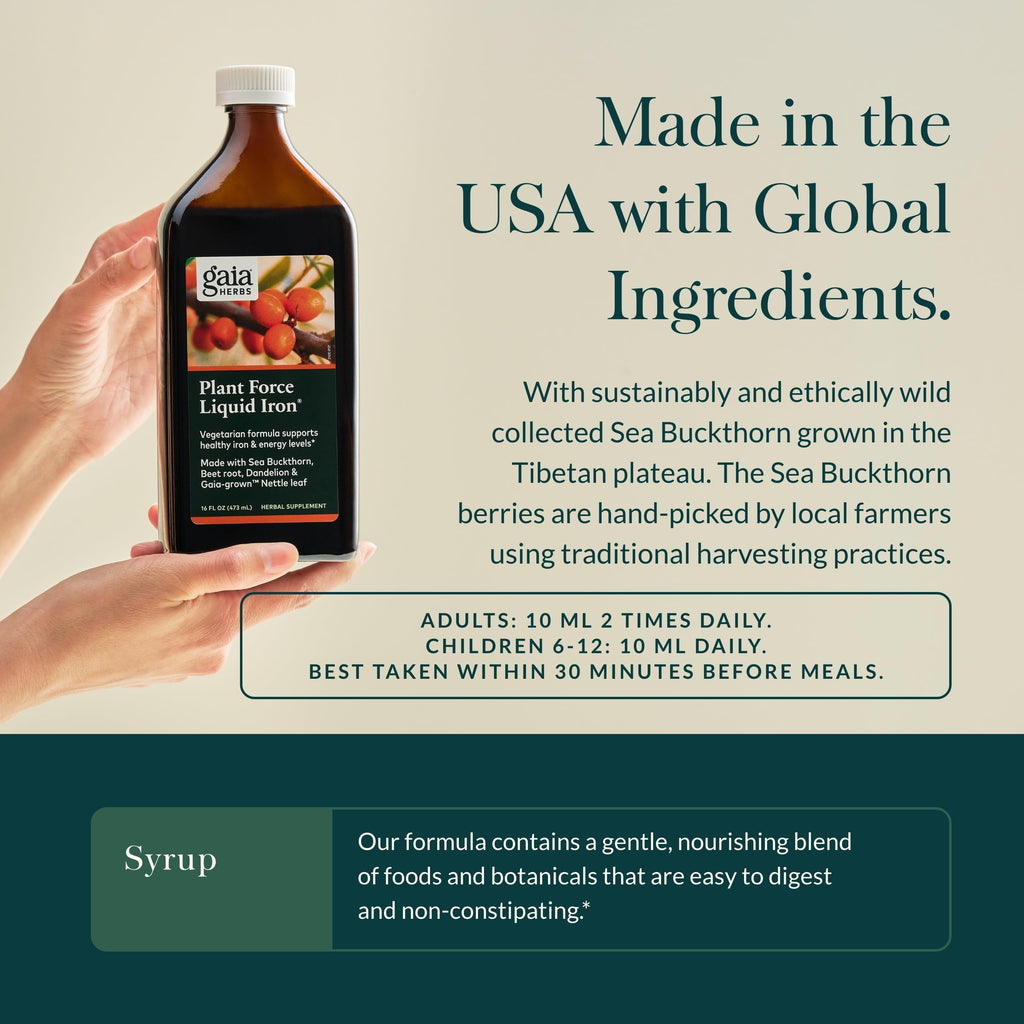 Gaia Herbs Plant Force Liquid Iron – Vegetarian Iron Supplement for Energy & Iron Support – 16 fl oz