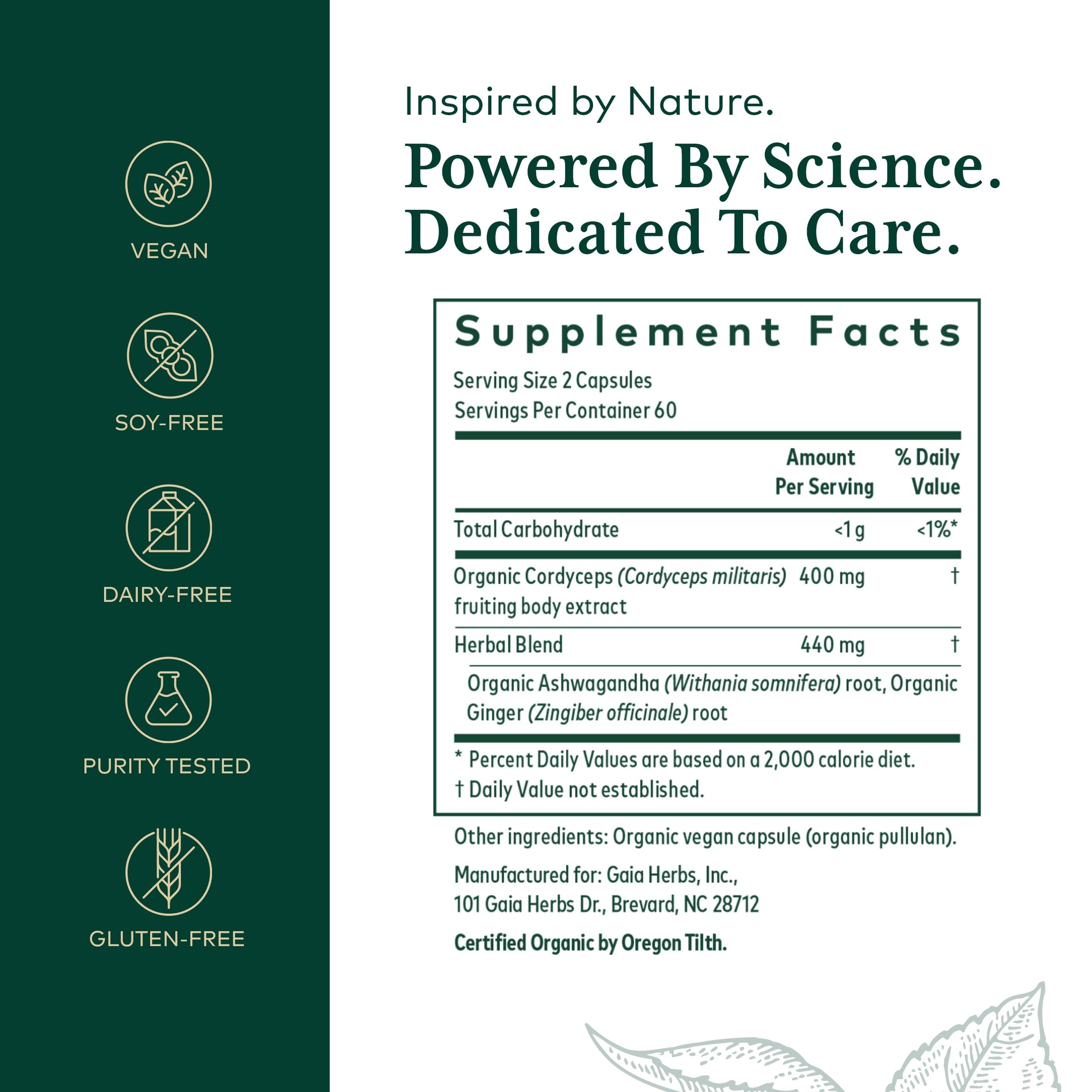 GAIA HERBS PRO Adaptogen Performance - Endurance & Energy Support with Cordyceps & Ashwagandha (120 Capsules, 60 Servings)