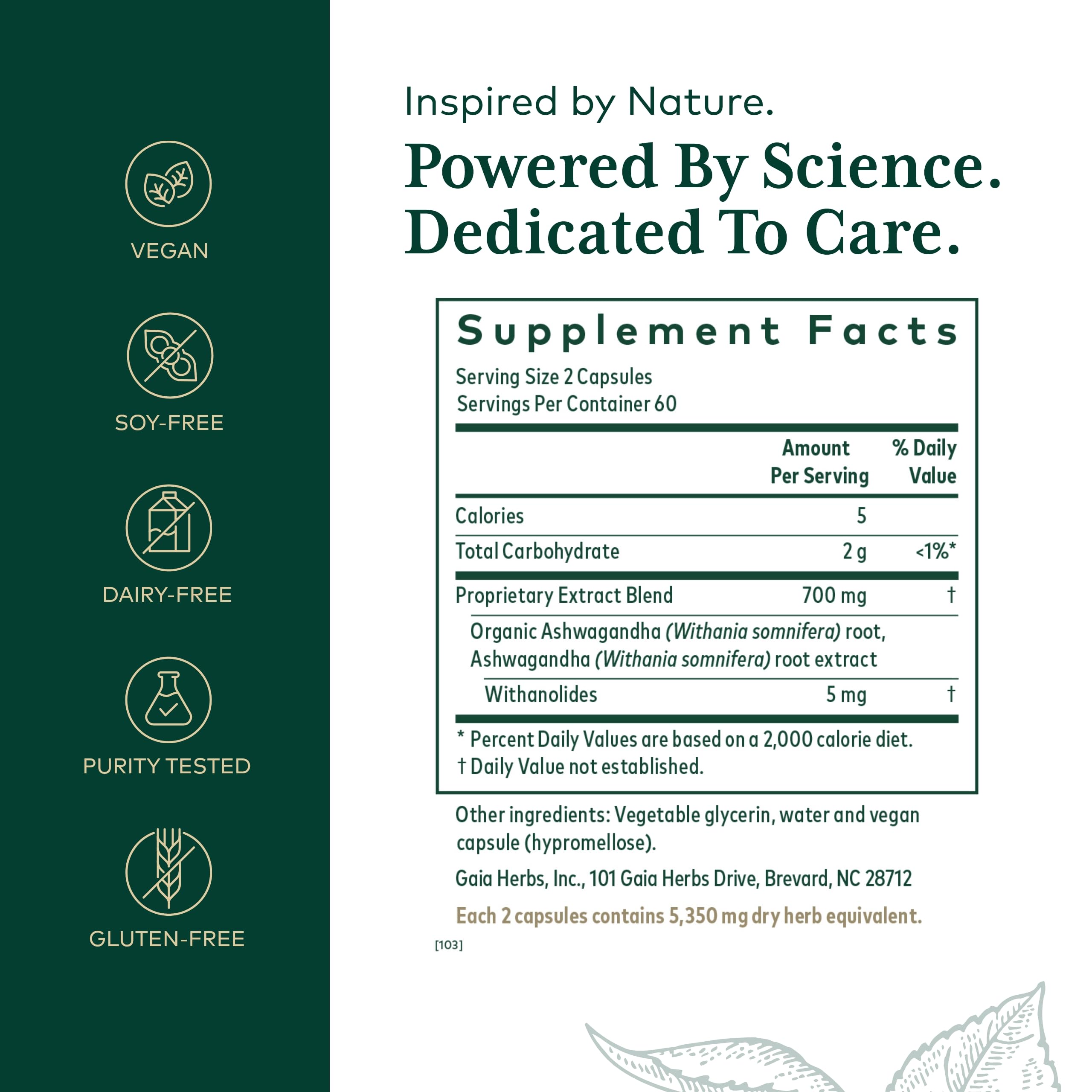 GAIA HERBS PRO Ashwagandha 700 - Immune Support & Calm, 120 Liquid Phyto-Caps (60 Servings)