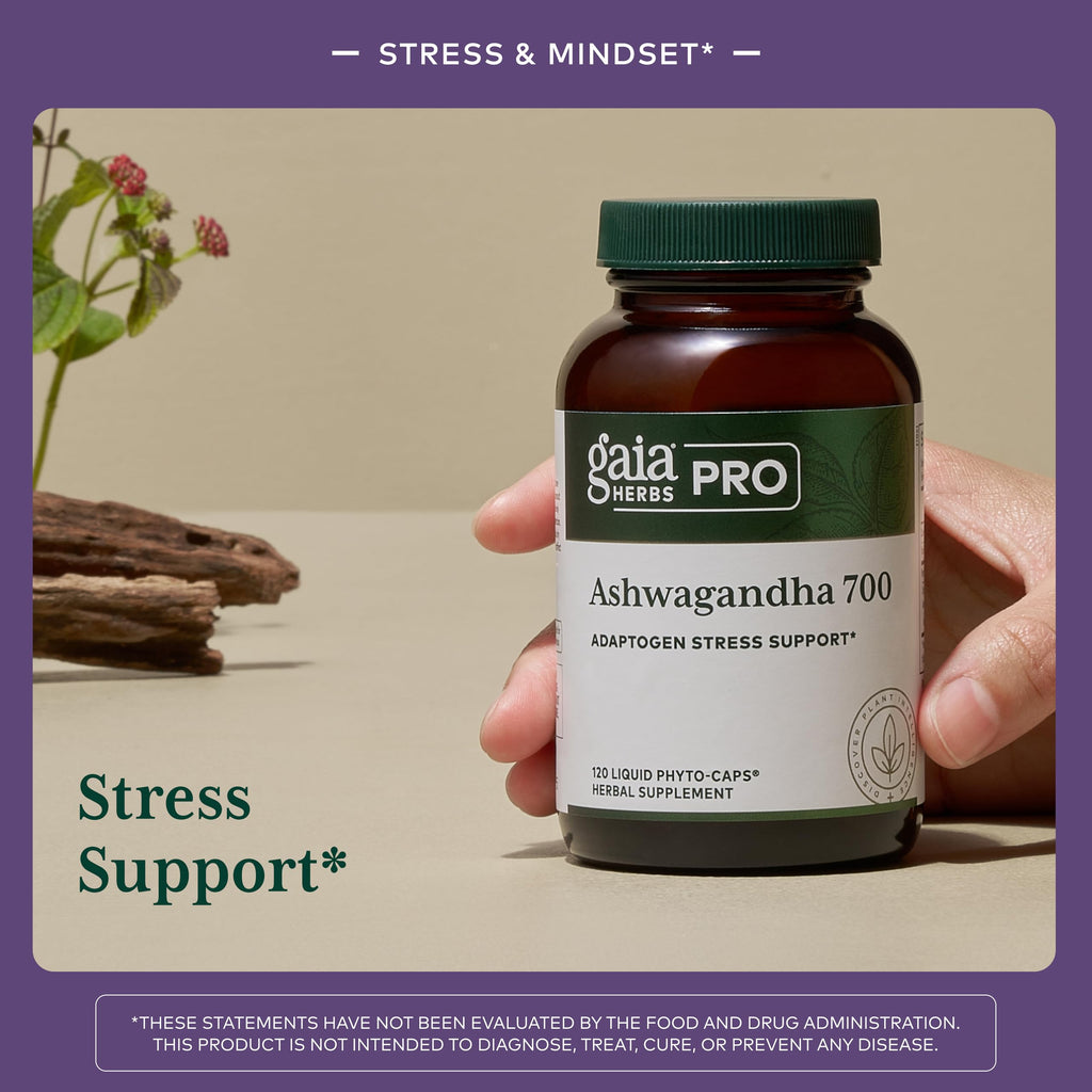 GAIA HERBS PRO Ashwagandha 700 - Immune Support & Calm, 120 Liquid Phyto-Caps (60 Servings)