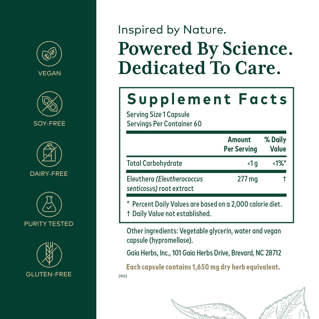 Gaia Herbs PRO Eleuthero - Adaptogen Supplement for Stress & Energy | 60 Vegan Liquid Phyto-Capsules (60 Servings)